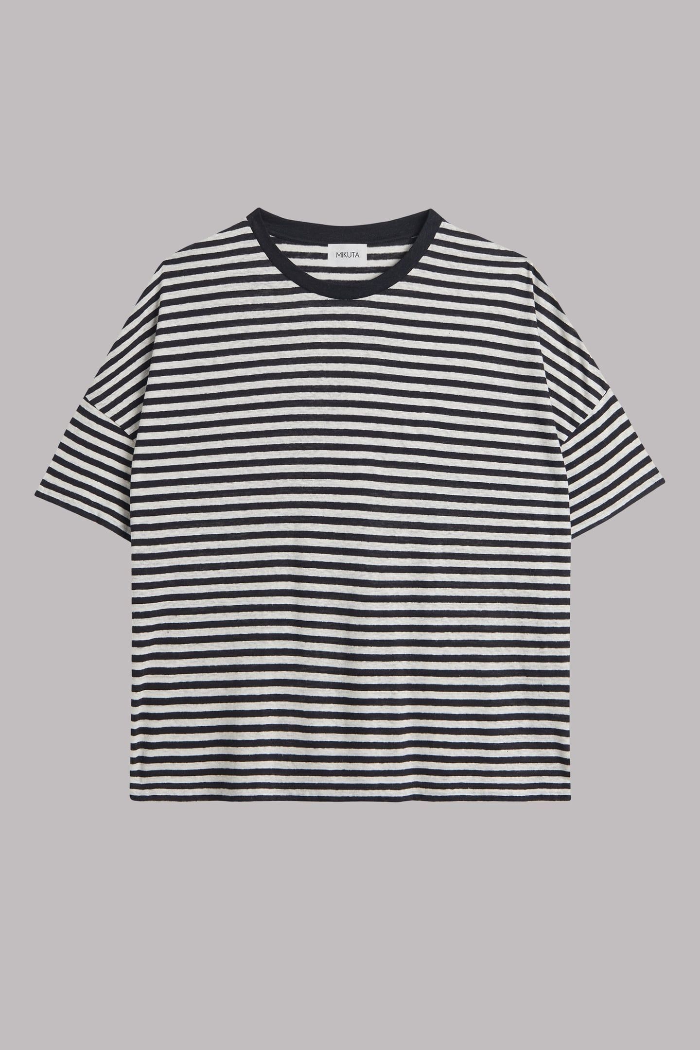 THE STRIPED LONG LOOSE THIN LINEN T-SHIRT WHITE 3