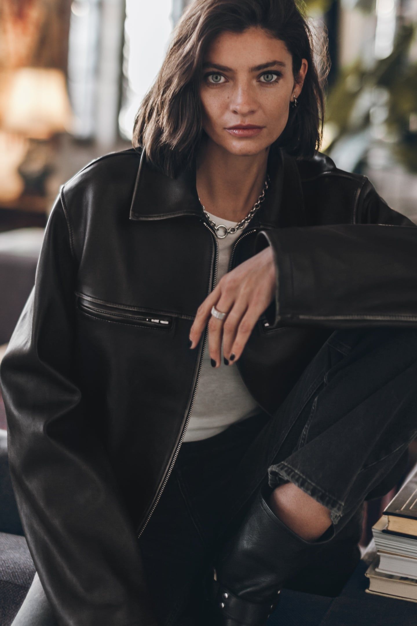 THE BLACK FADED STRAIGHT LEATHER JACKET BLACK 2