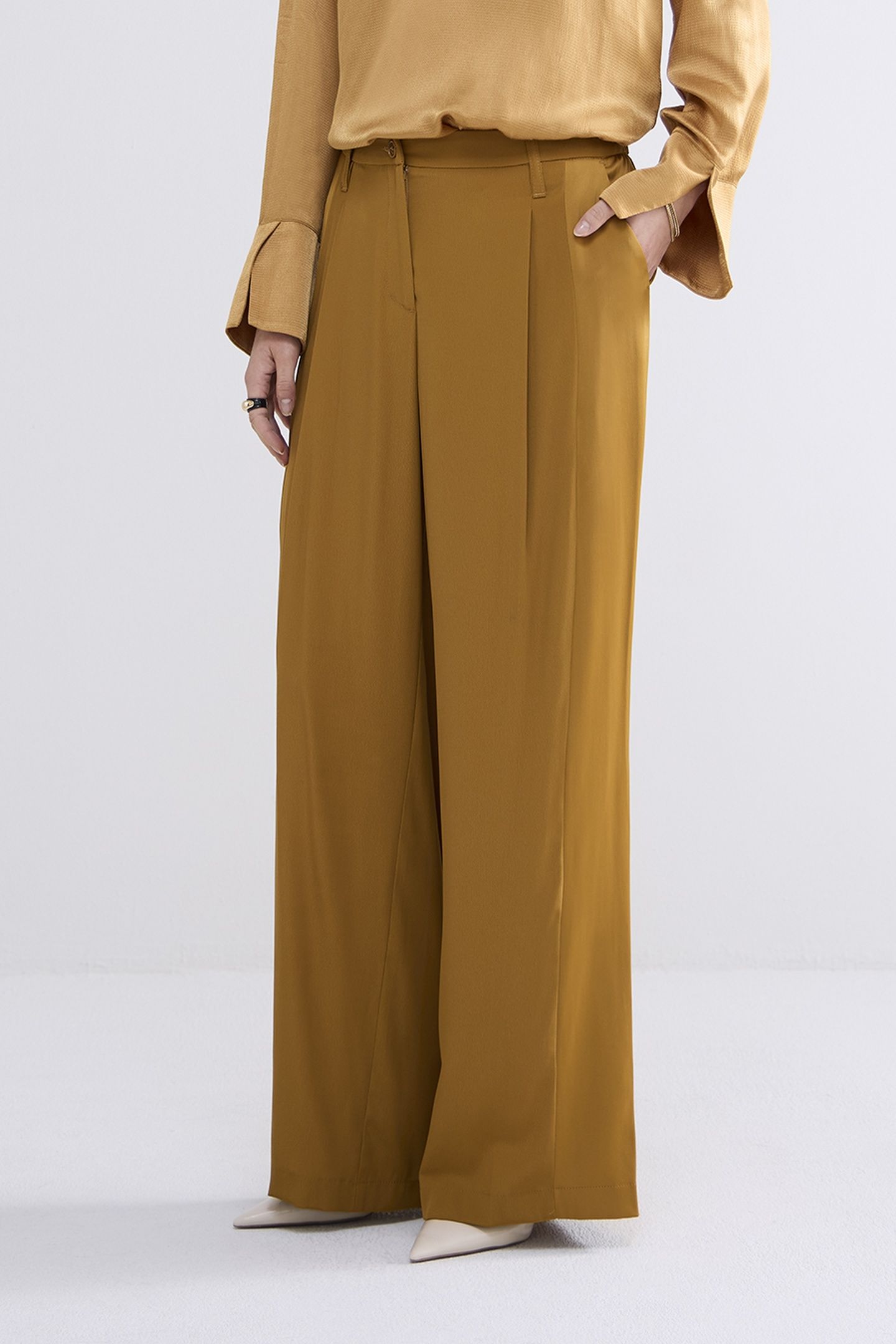 TROUSERS WIDE LEG CREPE VISCOSE BLEND CAMEL BROWN 1
