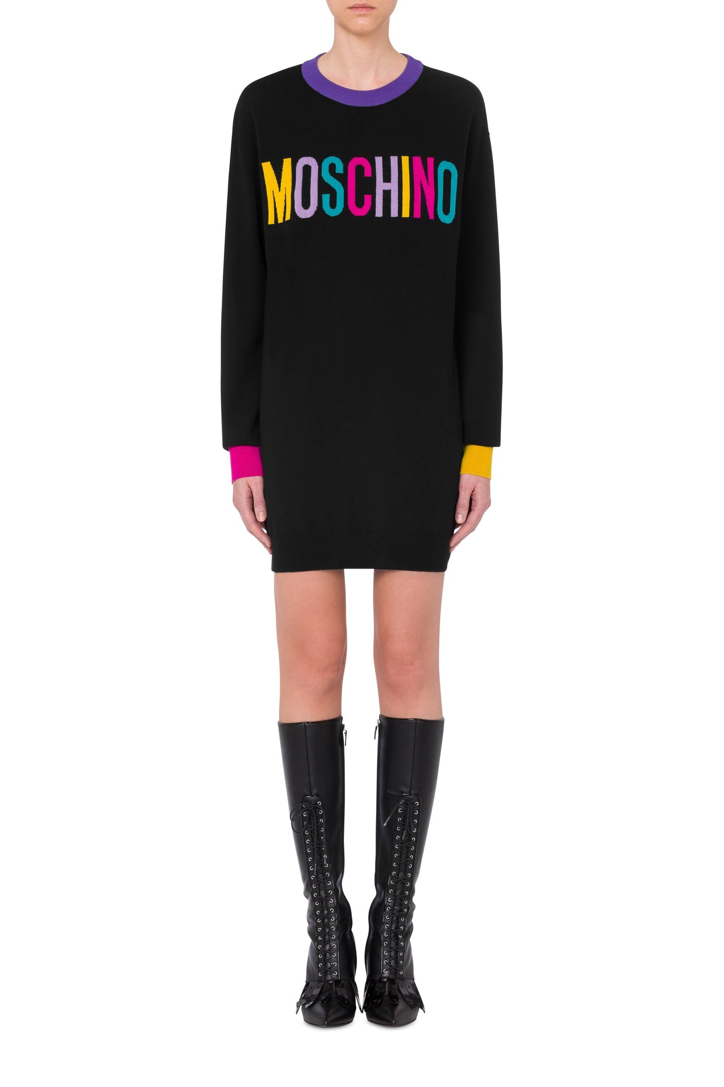 COLOR BLOCK KNIT DRESS BLACK 1