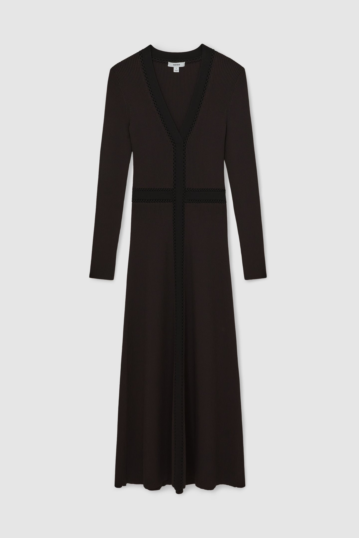 CRAFT DETAIL KNITTED MIDI DRESS CHOCOLATE BROWN/BLACK 3