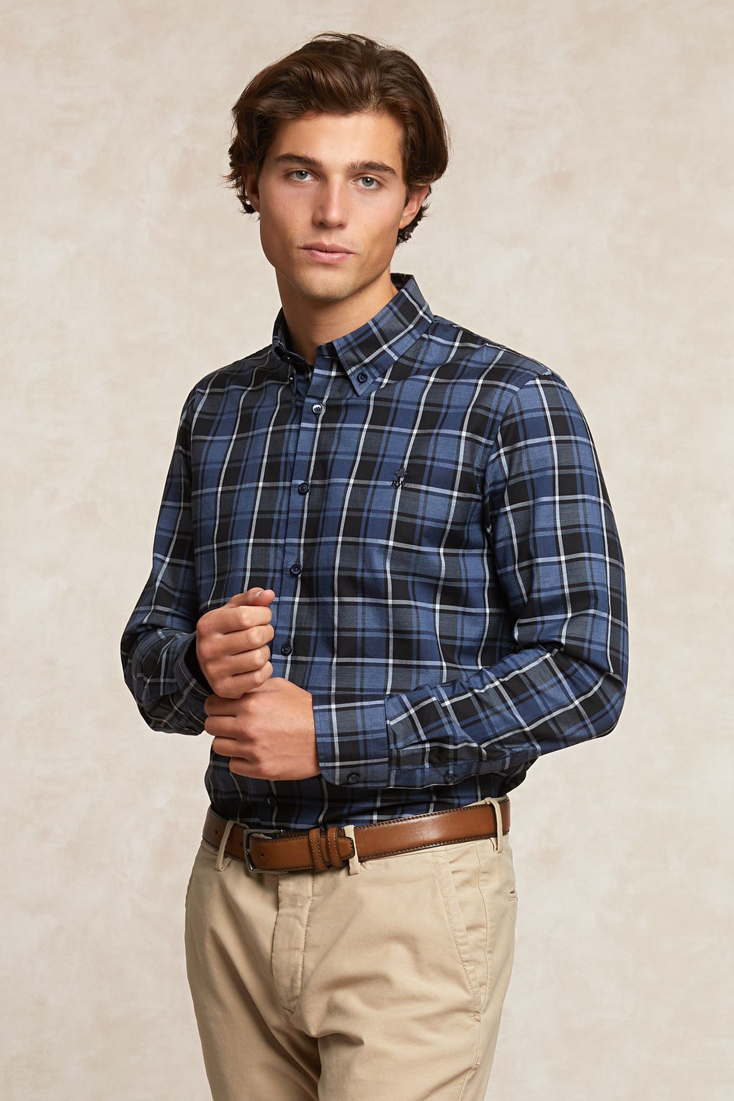 CUSTOM FIT CHECKED SHIRT BLUE/GREY 3