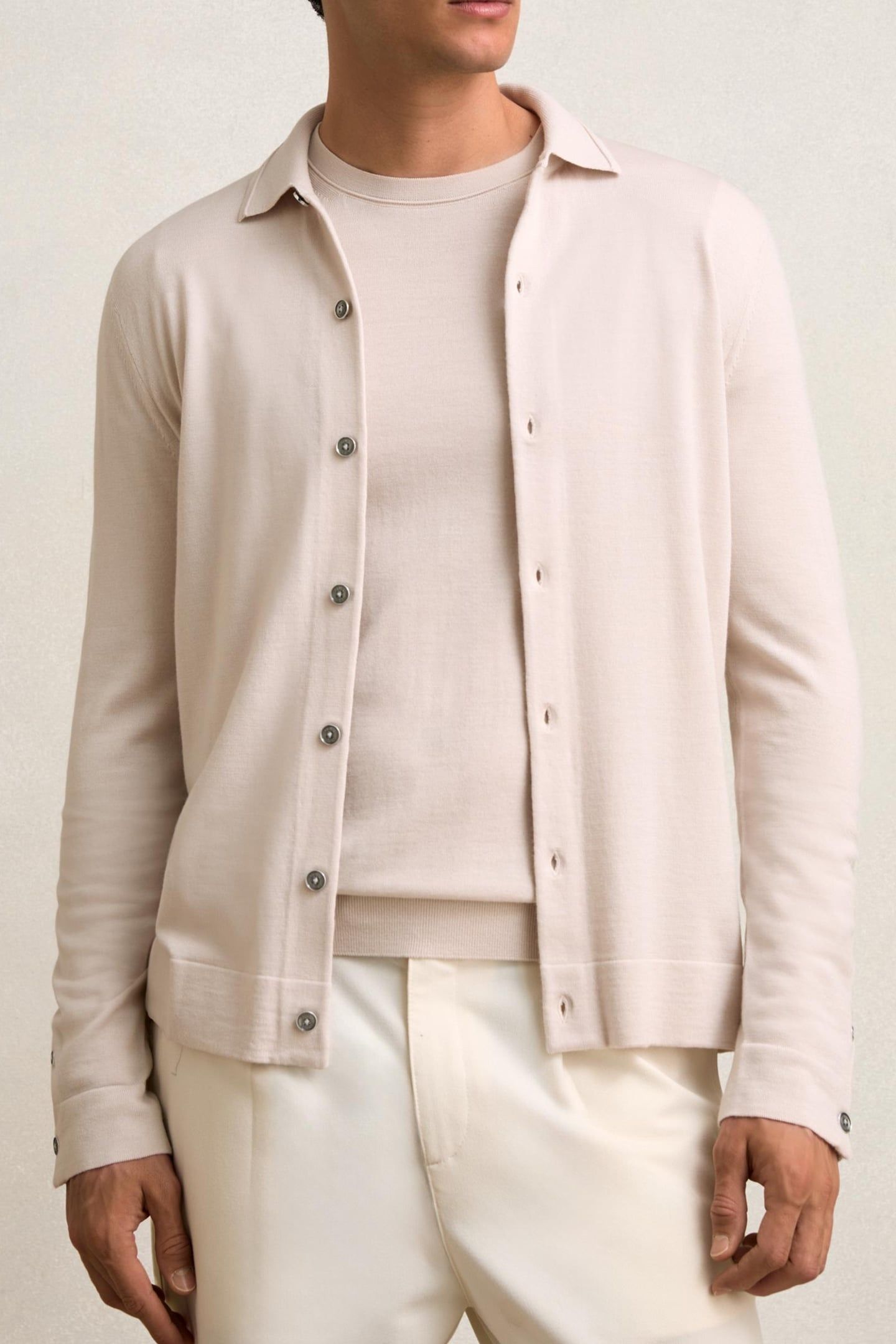 LS BUTTON THROUGH MERINO WOOL CARDIGAN BEIGE 1