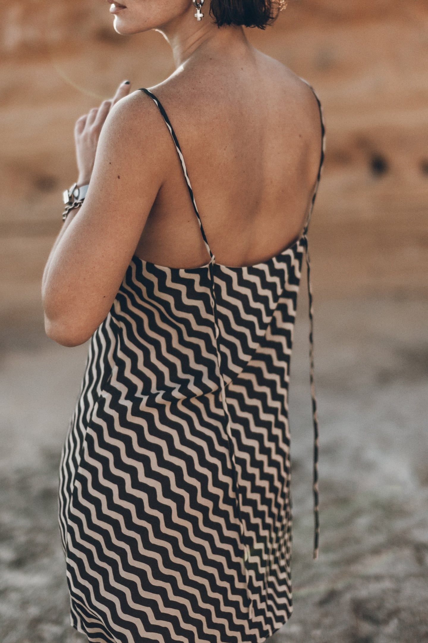 THE STRIPED SHEER SHORT SLIP DRESS BEIGE 2