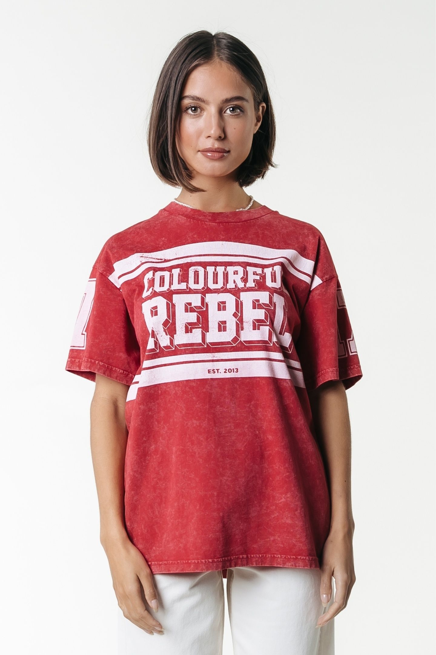 LOGO BLOCK ACID WASH LOOSEFIT TEE RACING RED 1