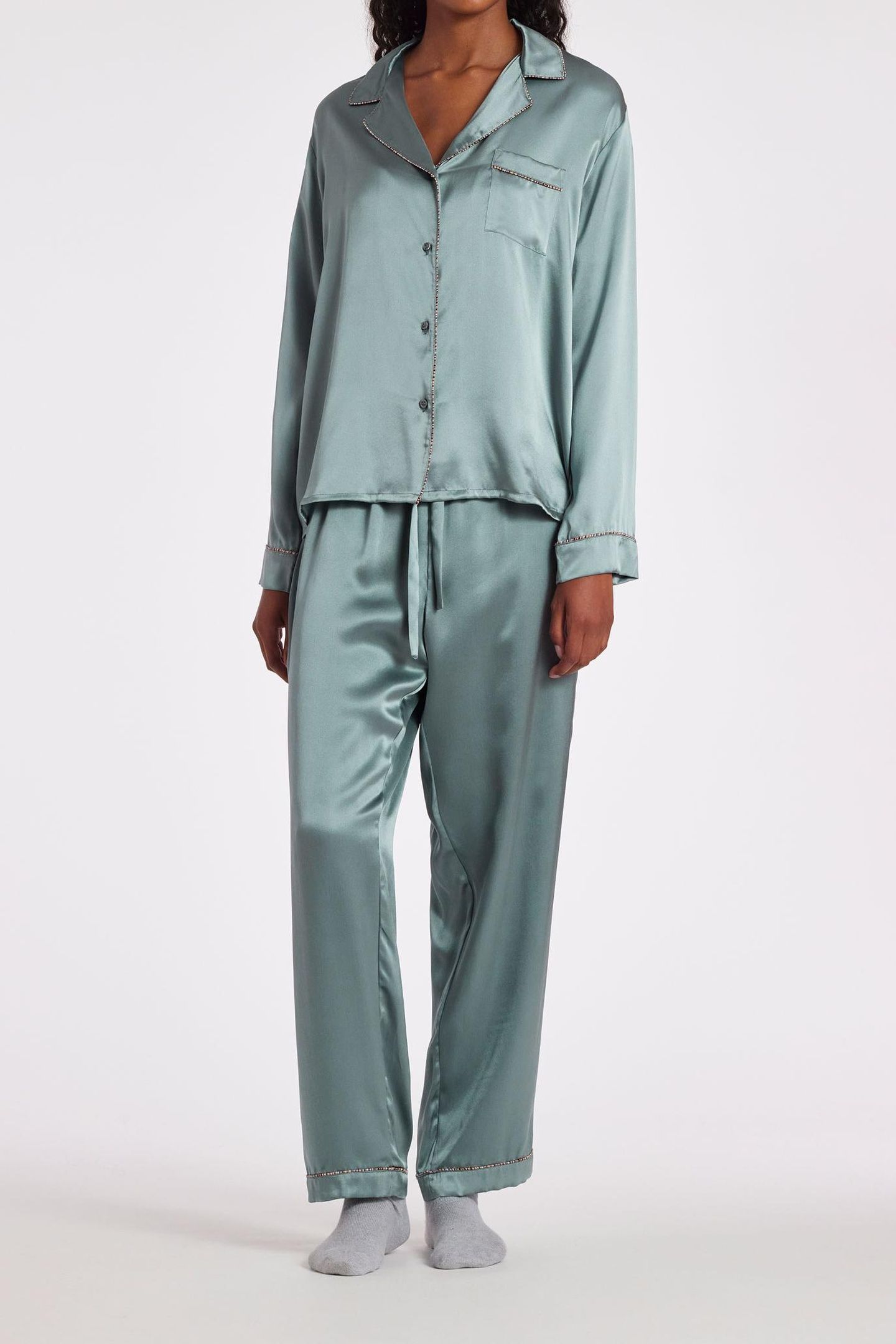 WOMEN PYJAMA SET SILK BLUE 3