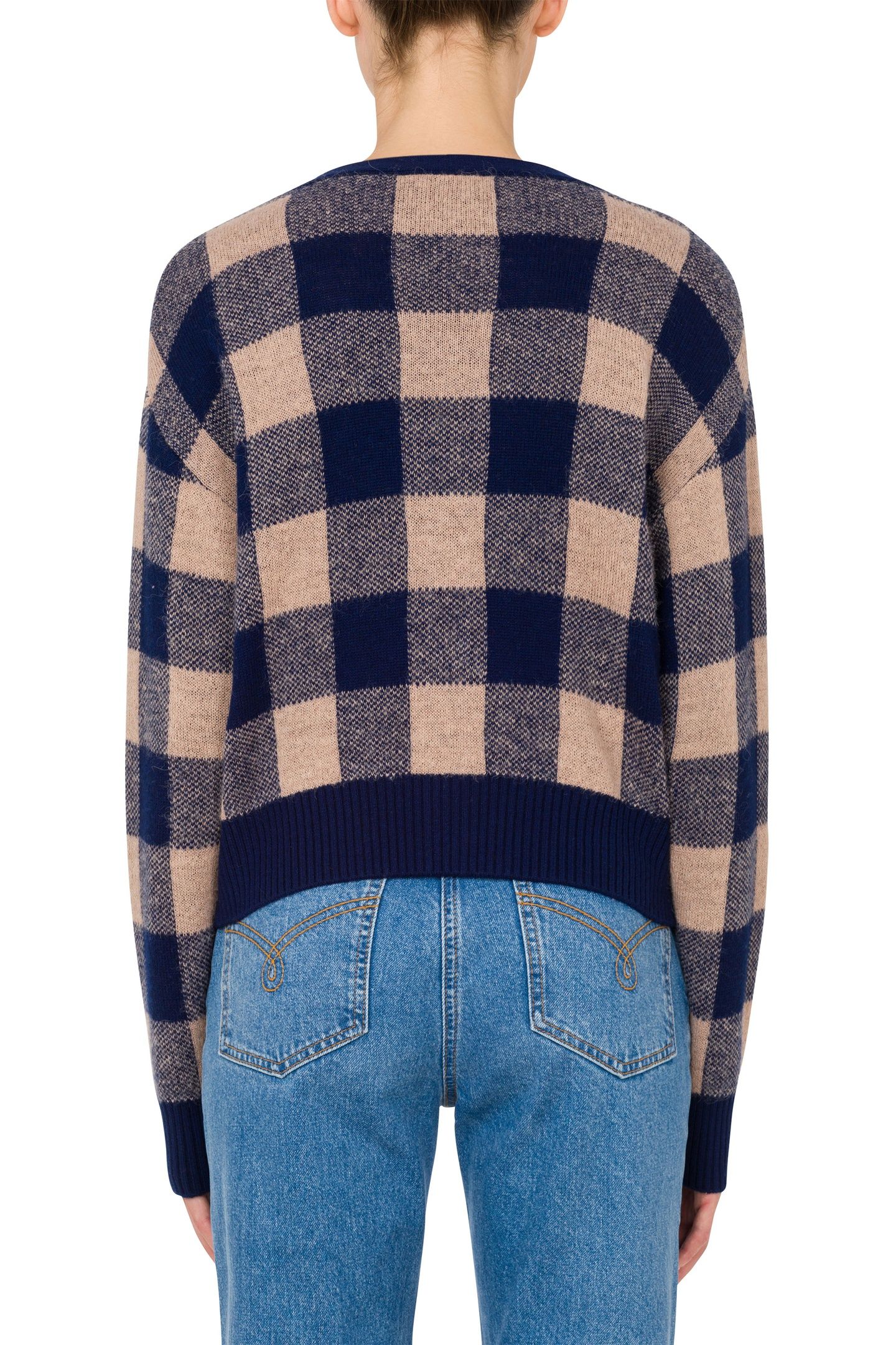 CASHMERE AND WOOL CARDIGAN CHECK JACQUARD BLUE 2