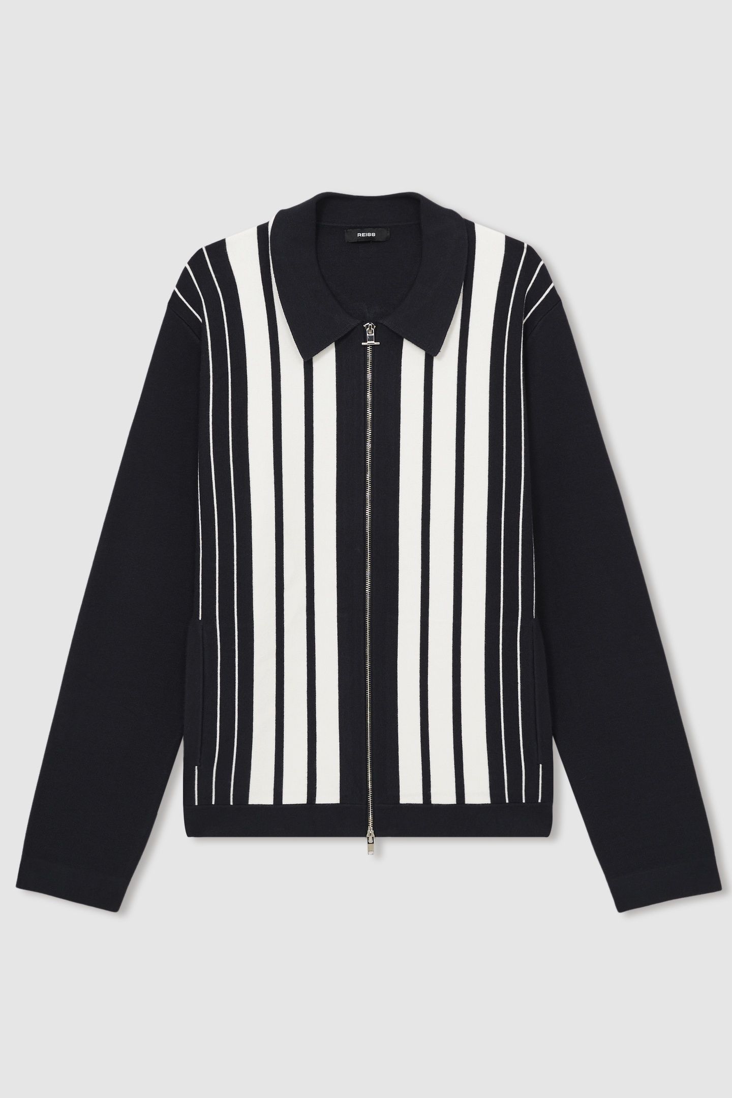 LS ZIP THROUGH STRIPE KNITTED JACKET NAVY/WHITE 4
