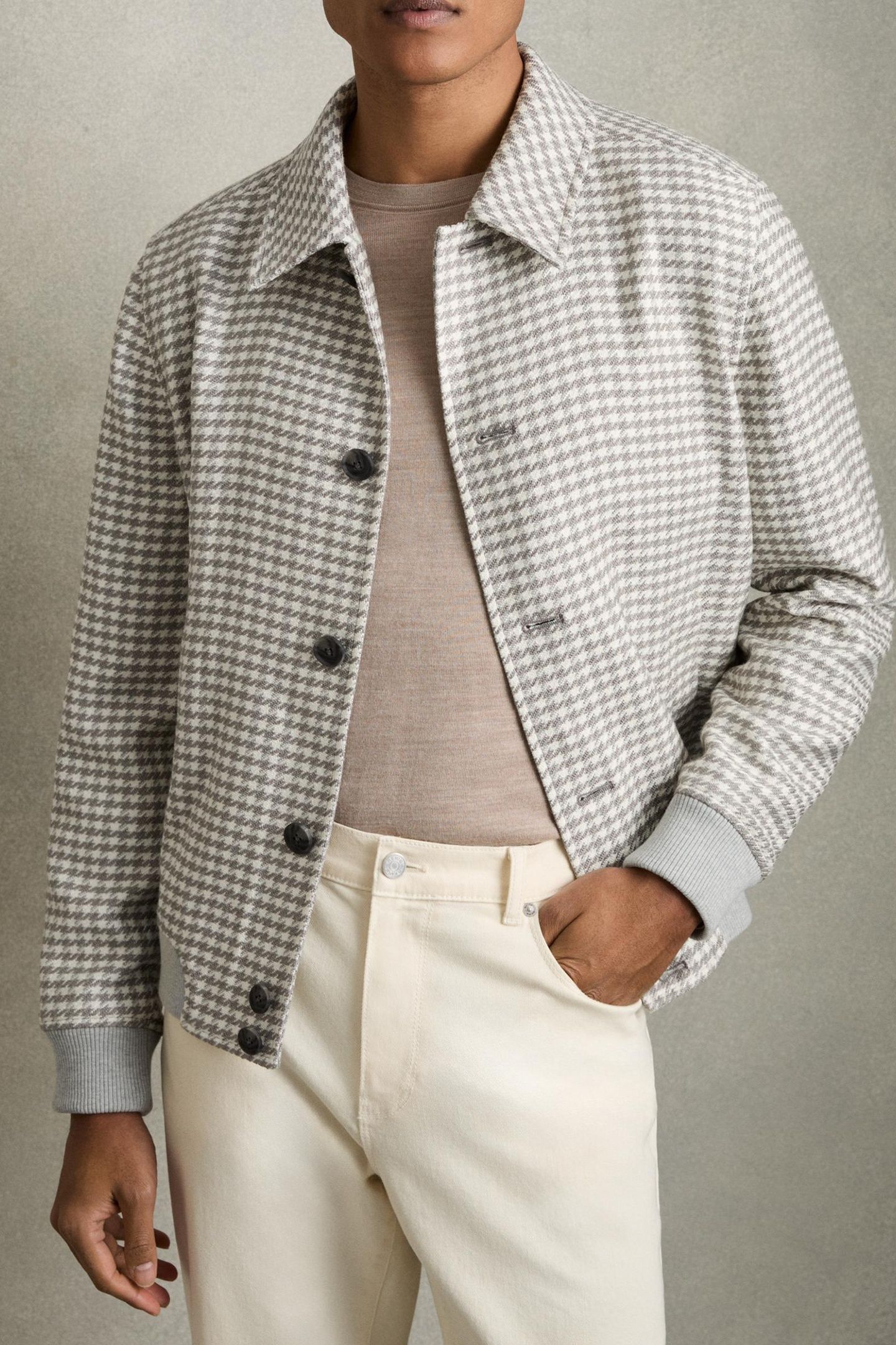LS DOGTOOTH CHECK BLOUSON JACKET SOFT GREY/WHITE 2