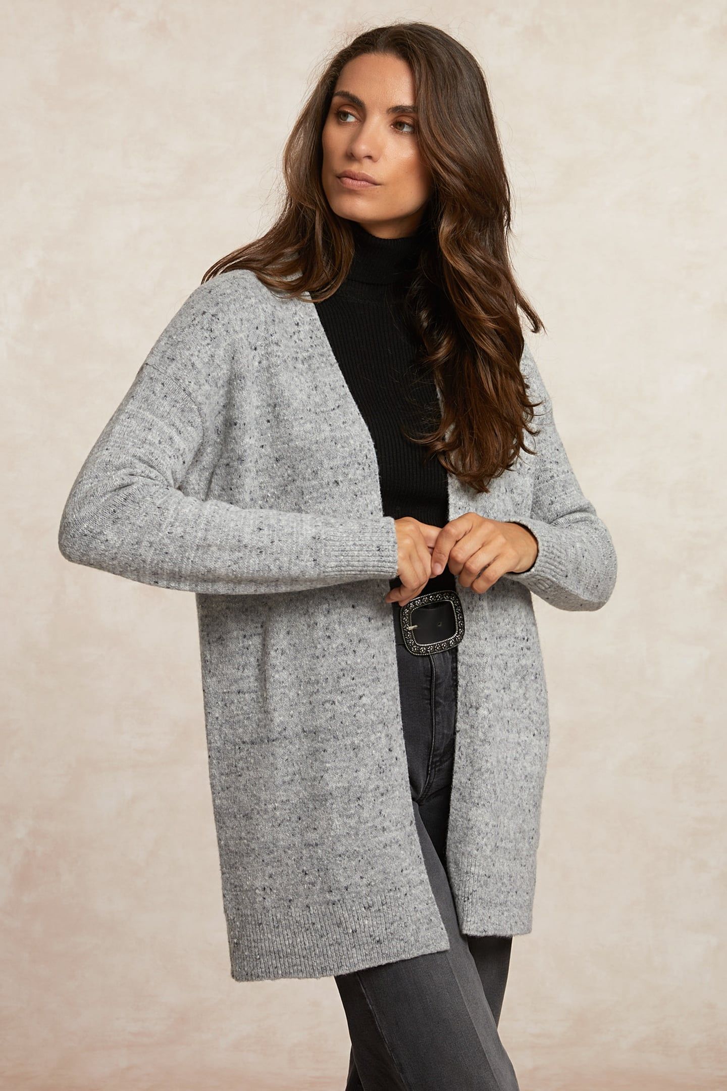 LONG DOTTED V-NECK CARDIGAN GREY 3