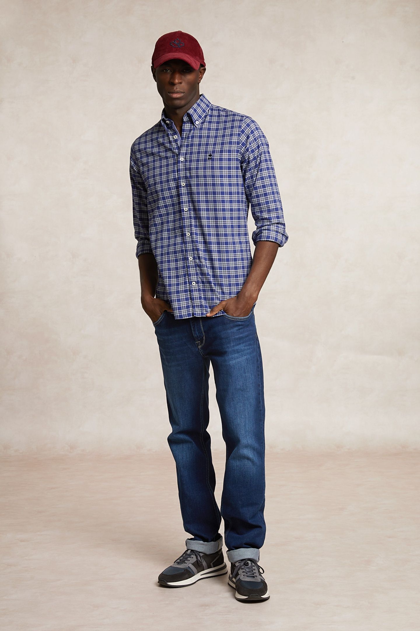 CUSTOM FIT COTTON CHECKED SHIRT BLUE/WHITE 1