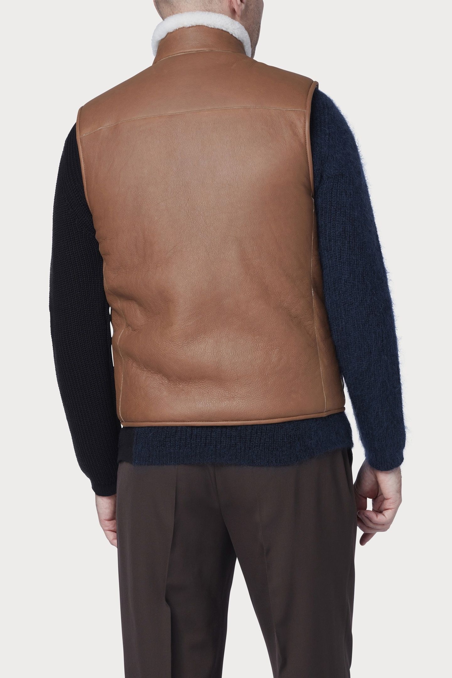 MENS SLIM FIT REVERSIBLE SHEEPSKIN GILET TAN 4