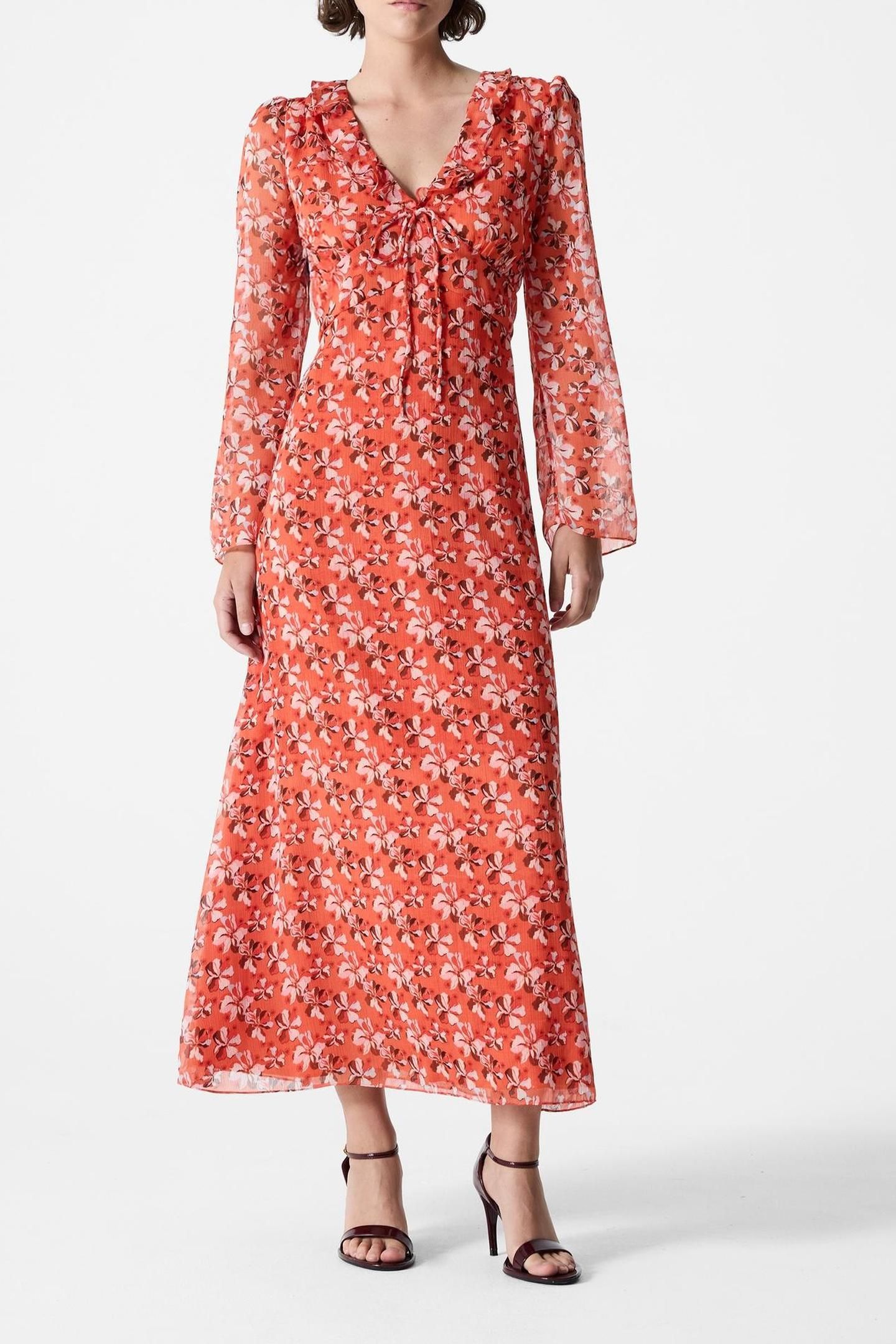 REBECCA EMINA DRESS FLAME ORANGE MULTI 1