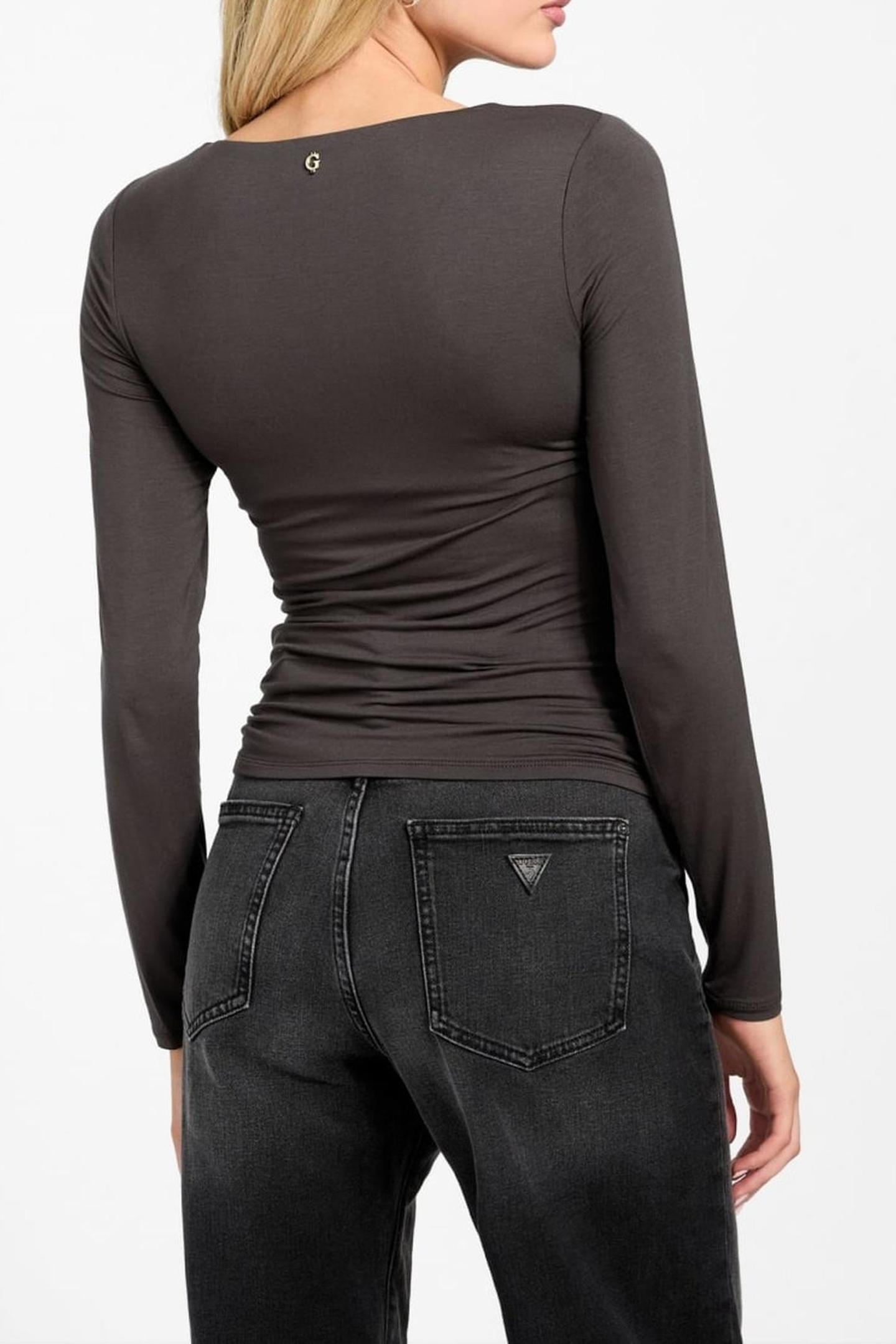 LS V-NECK AYLEEN TOP BARK BROWN 3