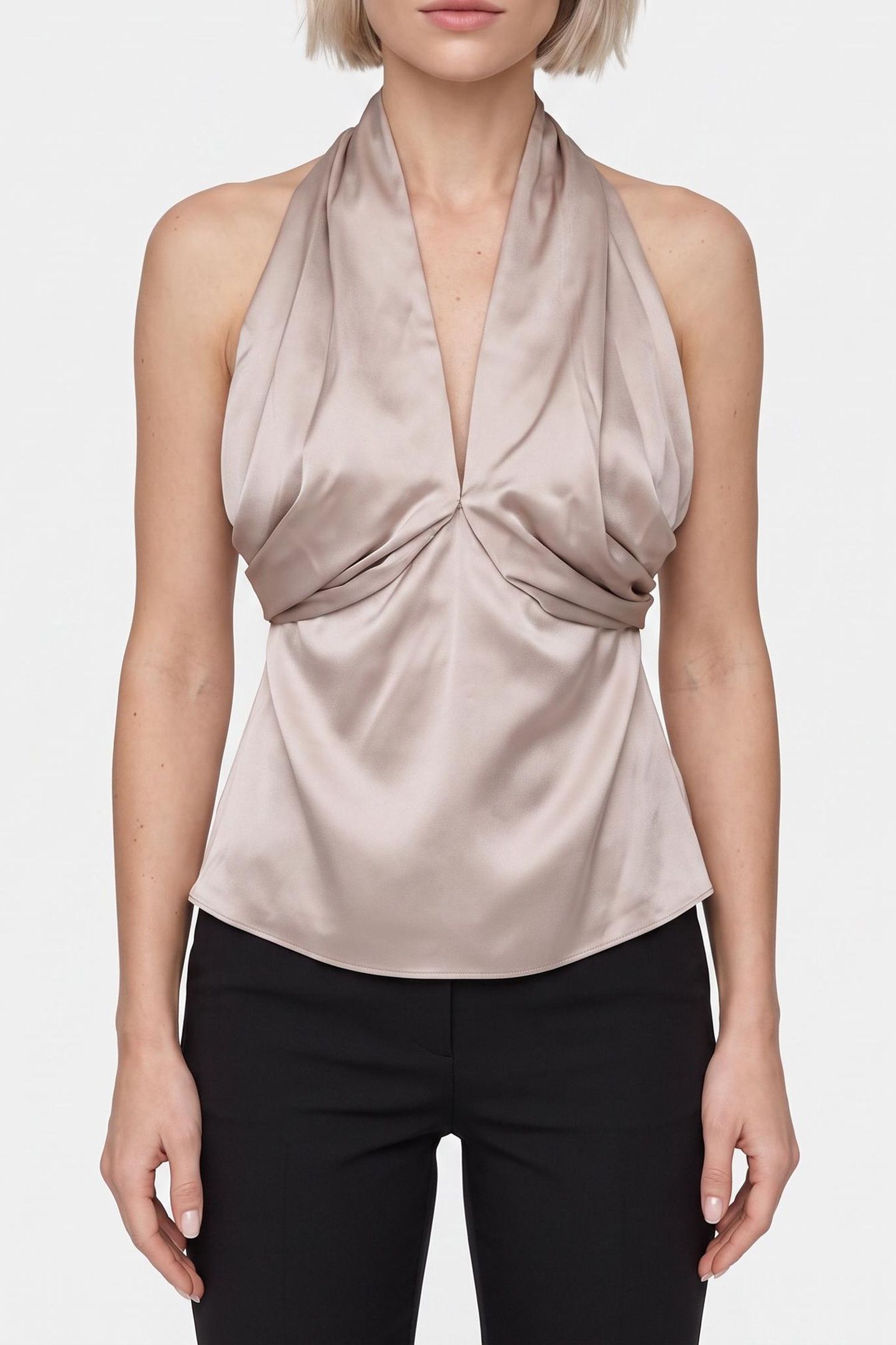 ARETHA HALTER KNOT T VELVET TAUPE 1