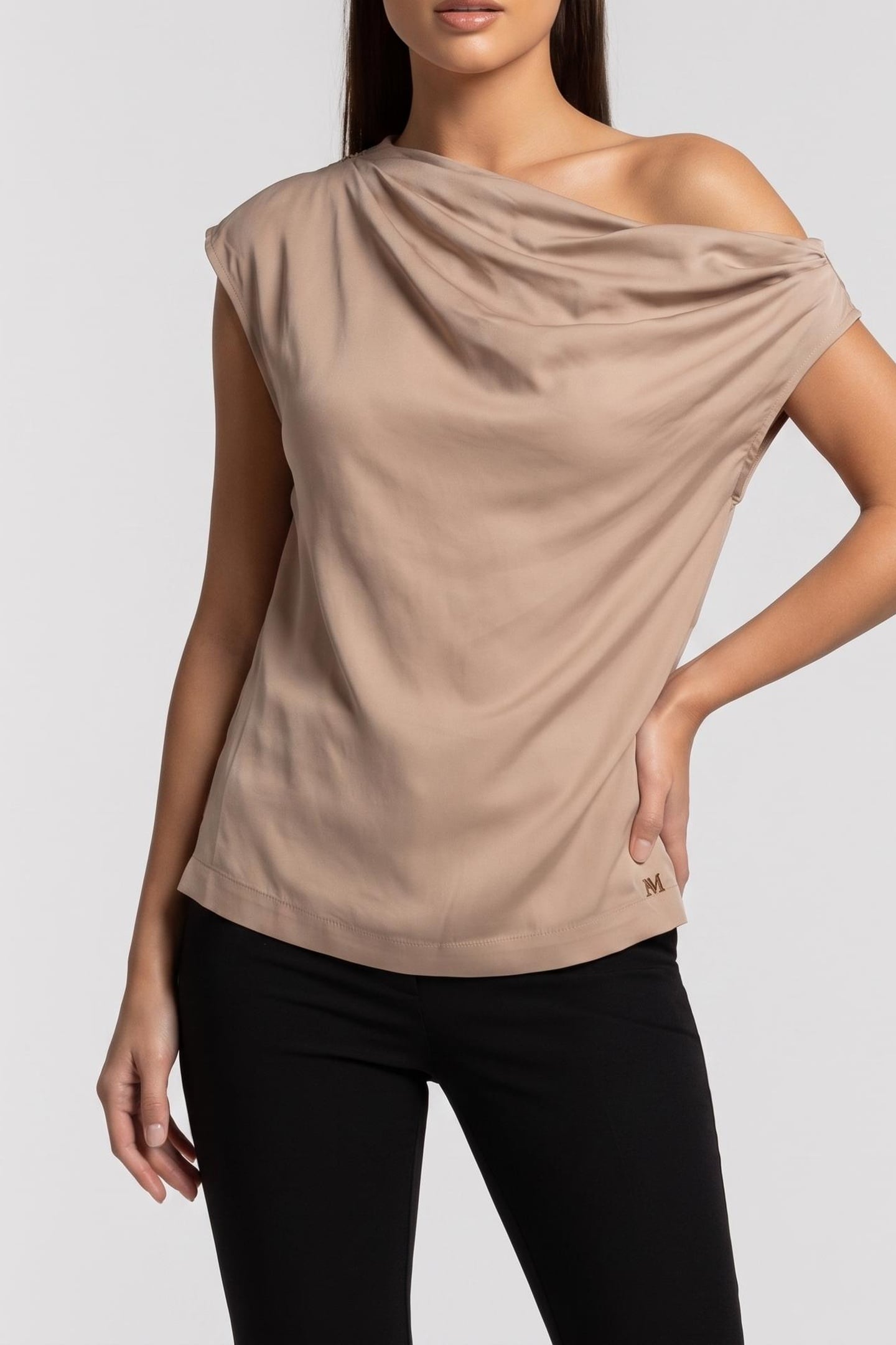 DORIAN DRAPED SS TOP NATURAL ALMOND 2