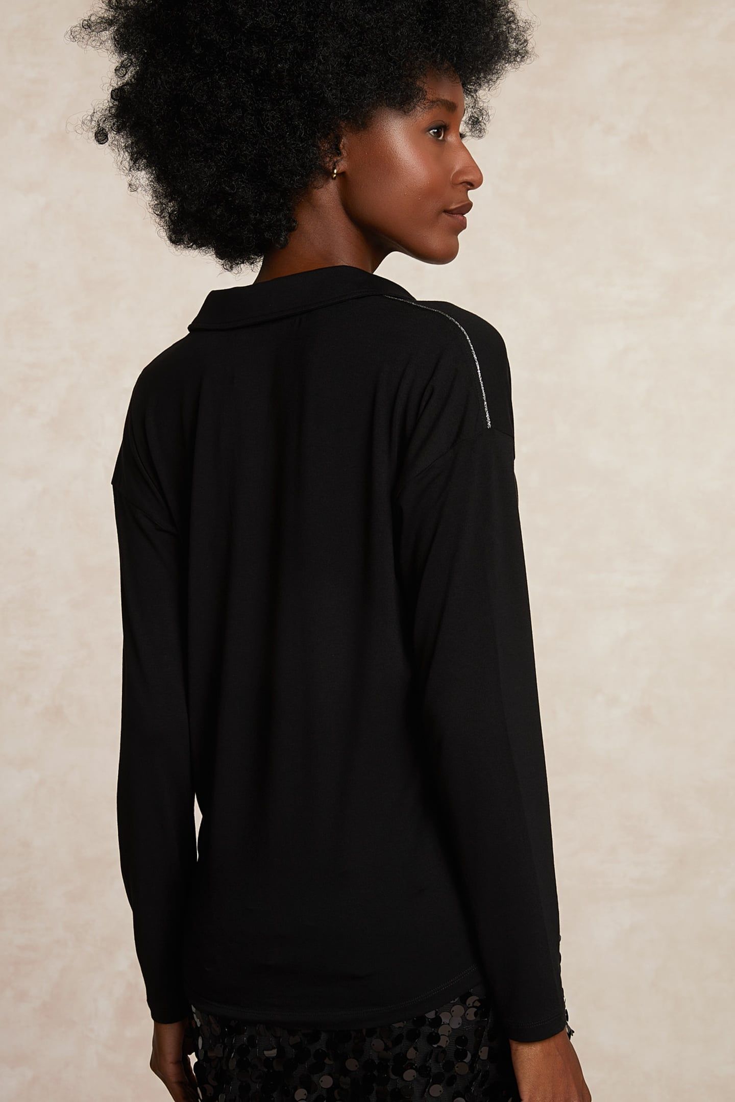 VISCOSE V-NECK BLOUSE GLITTER DETAIL BLACK 2