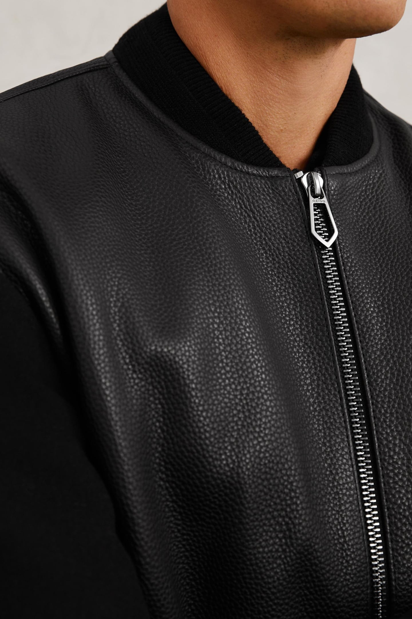 LS LEATHER WOOL SLEEVE BOMBER JACKET BLACK 5