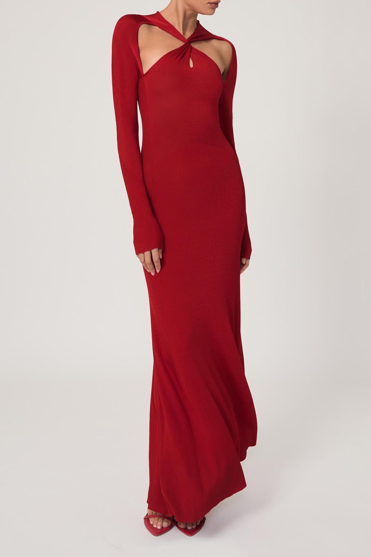 CUT OUT KNITTED MIDI DRESS RED 1