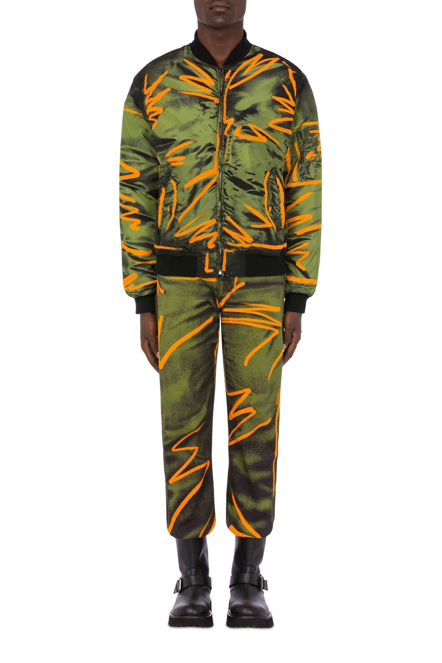 SHADOWS & SQUIGGLES NYLON BOMBER JACKET GREEN 1