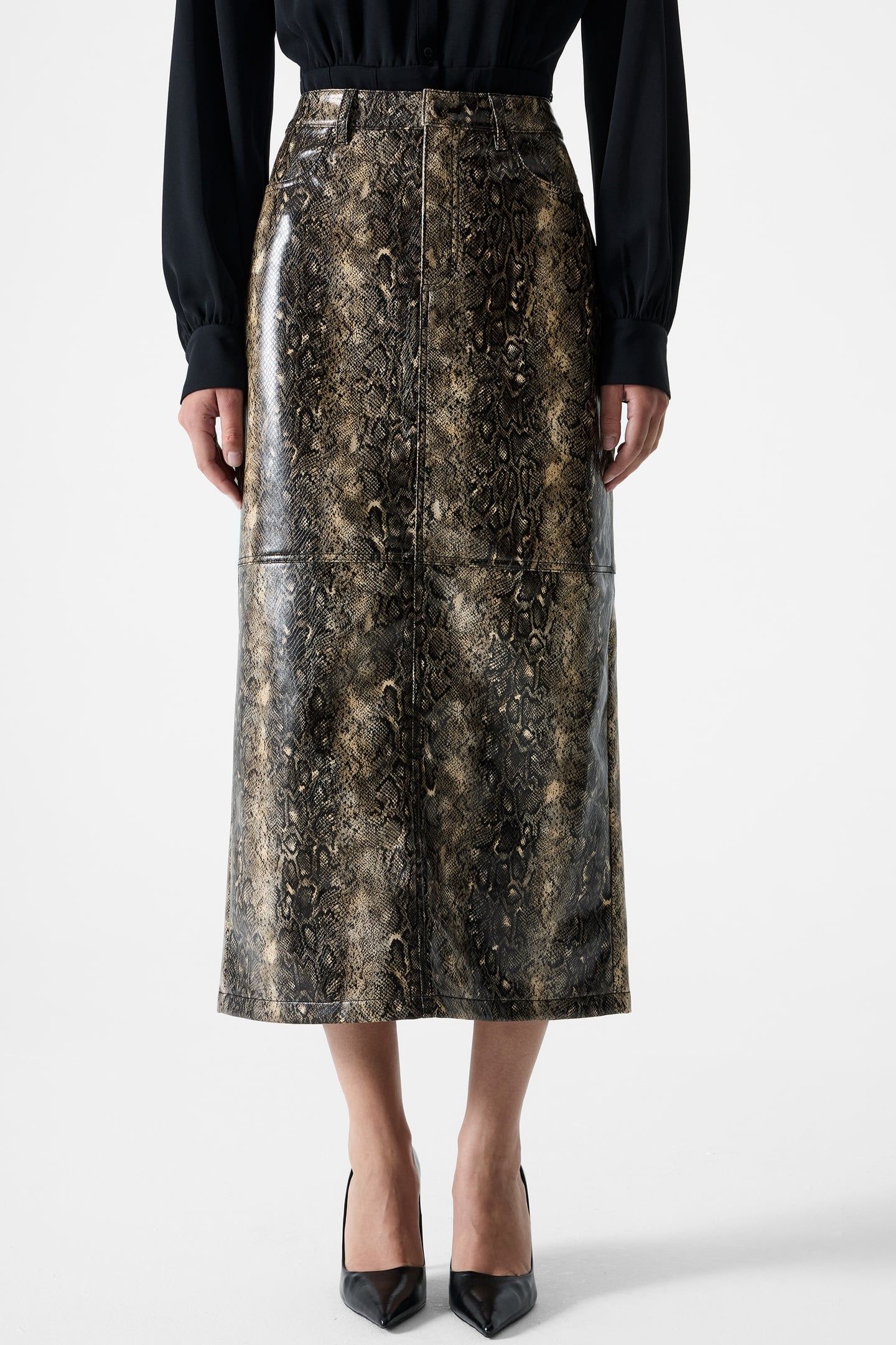 BRANDY SNAKESKIN PU MIDI SKIRT SNAKE PU SNAKE PU 2