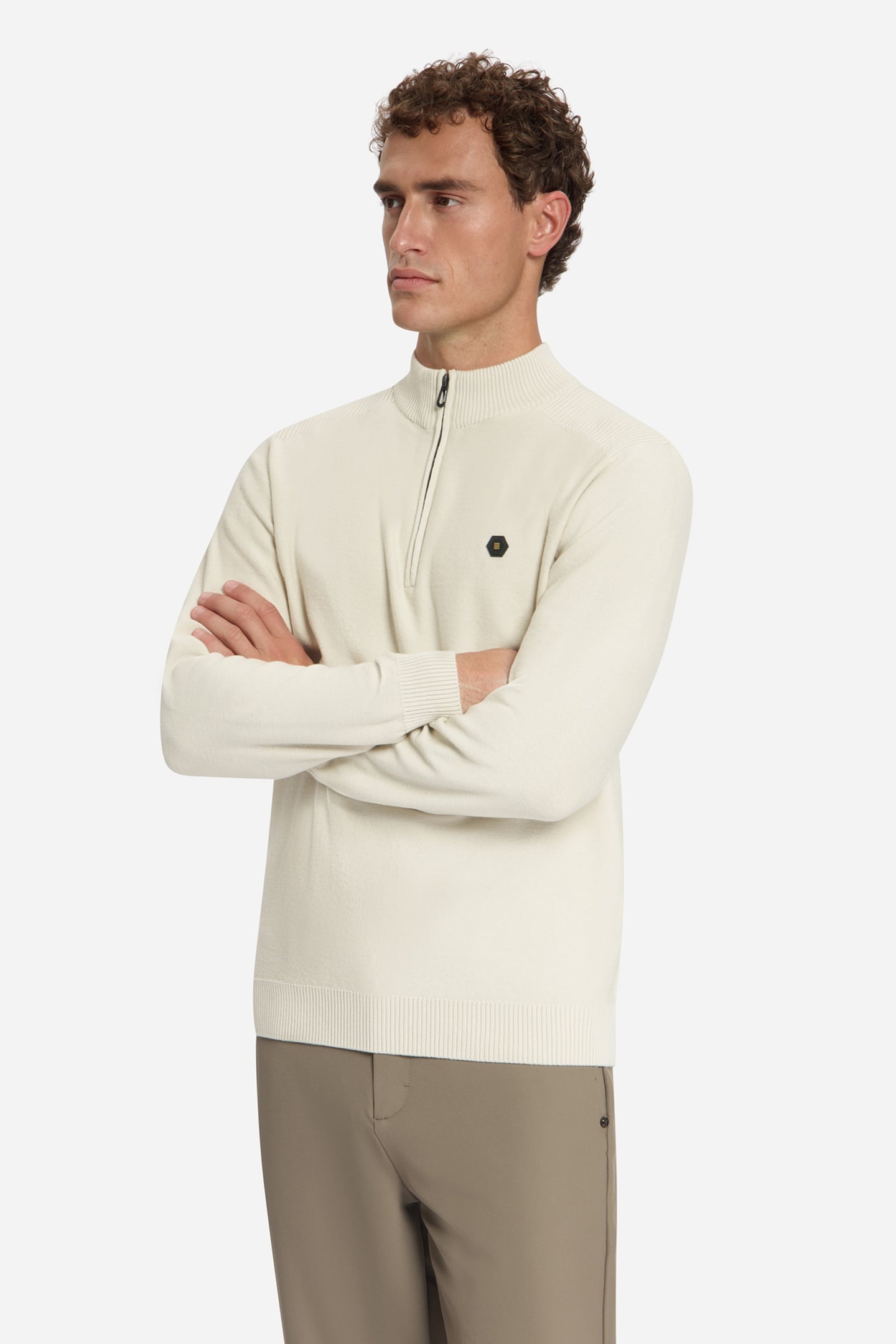 PULLOVER HALF ZIP SHOULDER DETAIL STONE 1