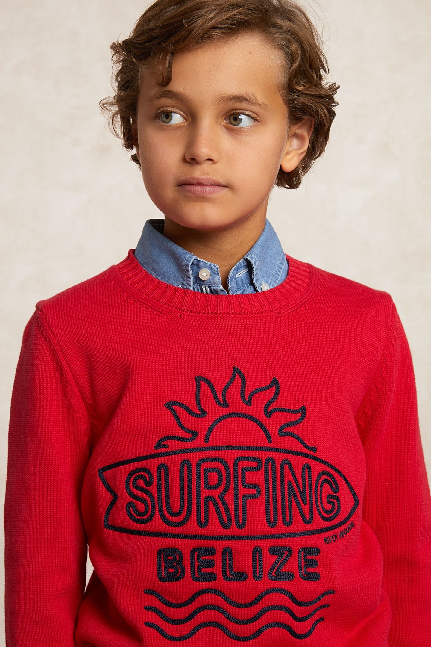 CUSTOM FIT COTTON FANTASY CREW NECK SWEATER HARVARD RED 4