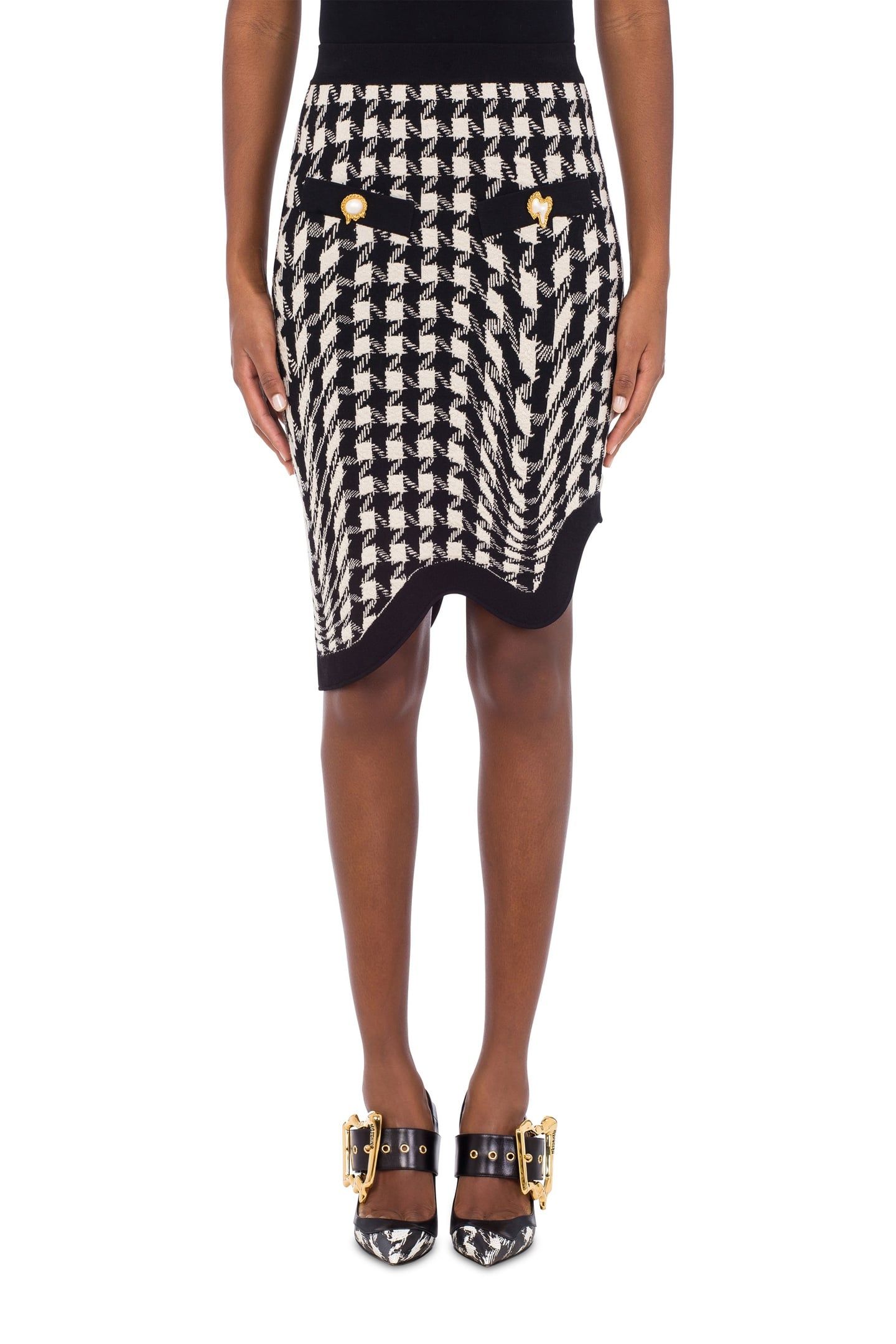 HOUNDSTOOTH PRINT WOOL SKIRT WHITE 1