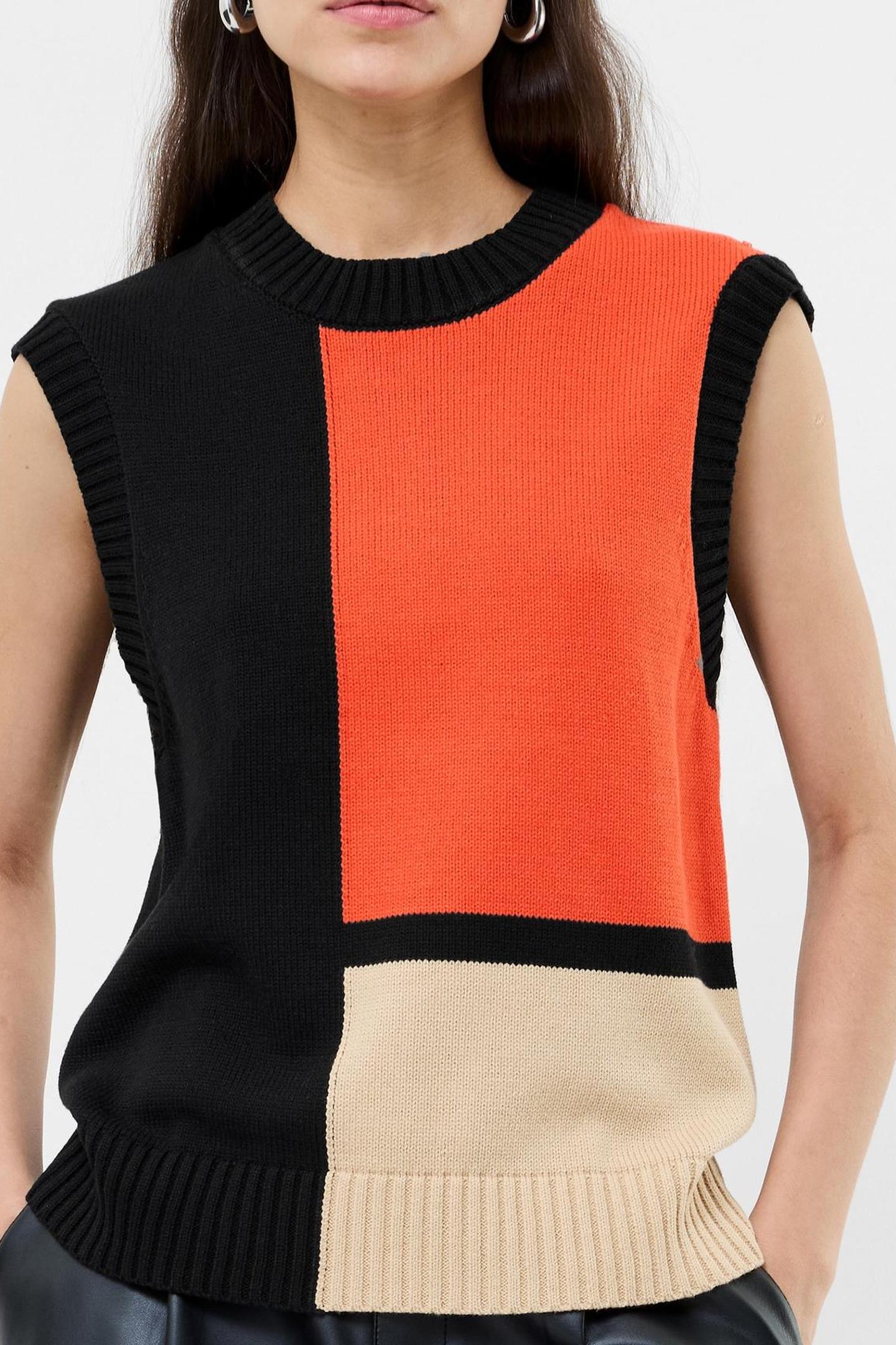 VARLI COLOUR BLOCKING KNIT VES BLACK FLAME CAMEL 1
