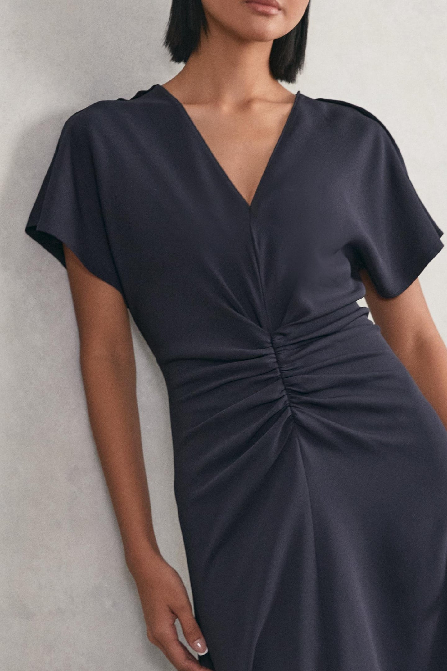 RUCHED FRONT WORKWEAR DRESS NAVY 7