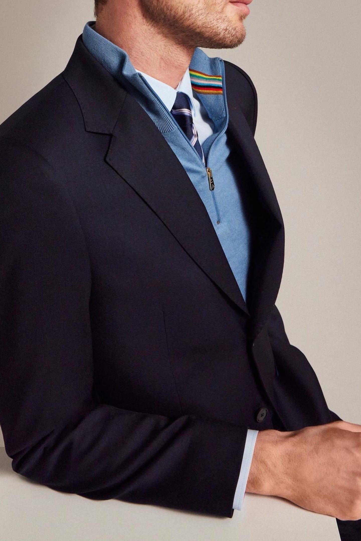 MEN TIE MULTICOL STRIPE NAVY 3