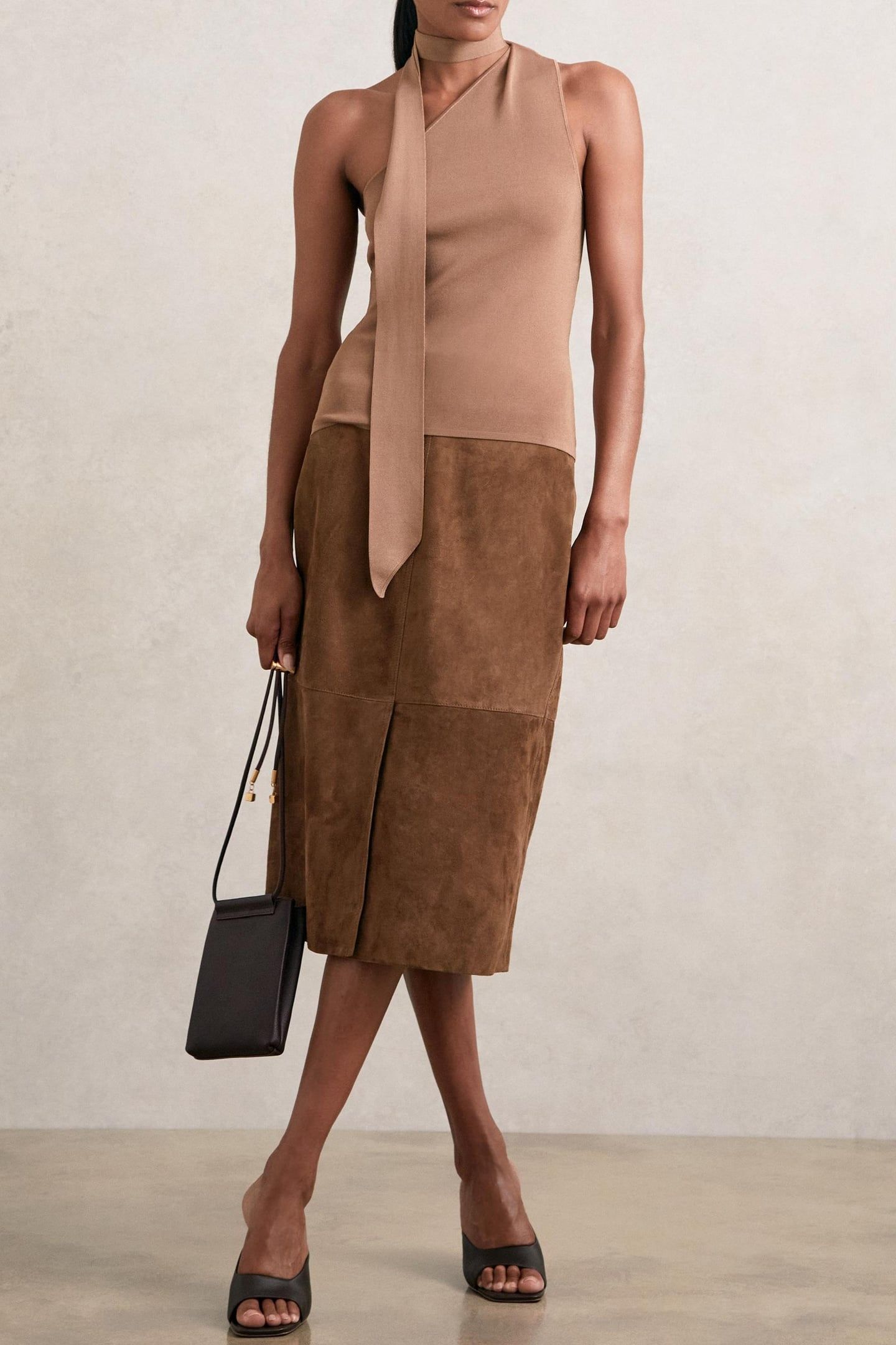 SUEDE MIDI SKIRT TAN BROWN 4