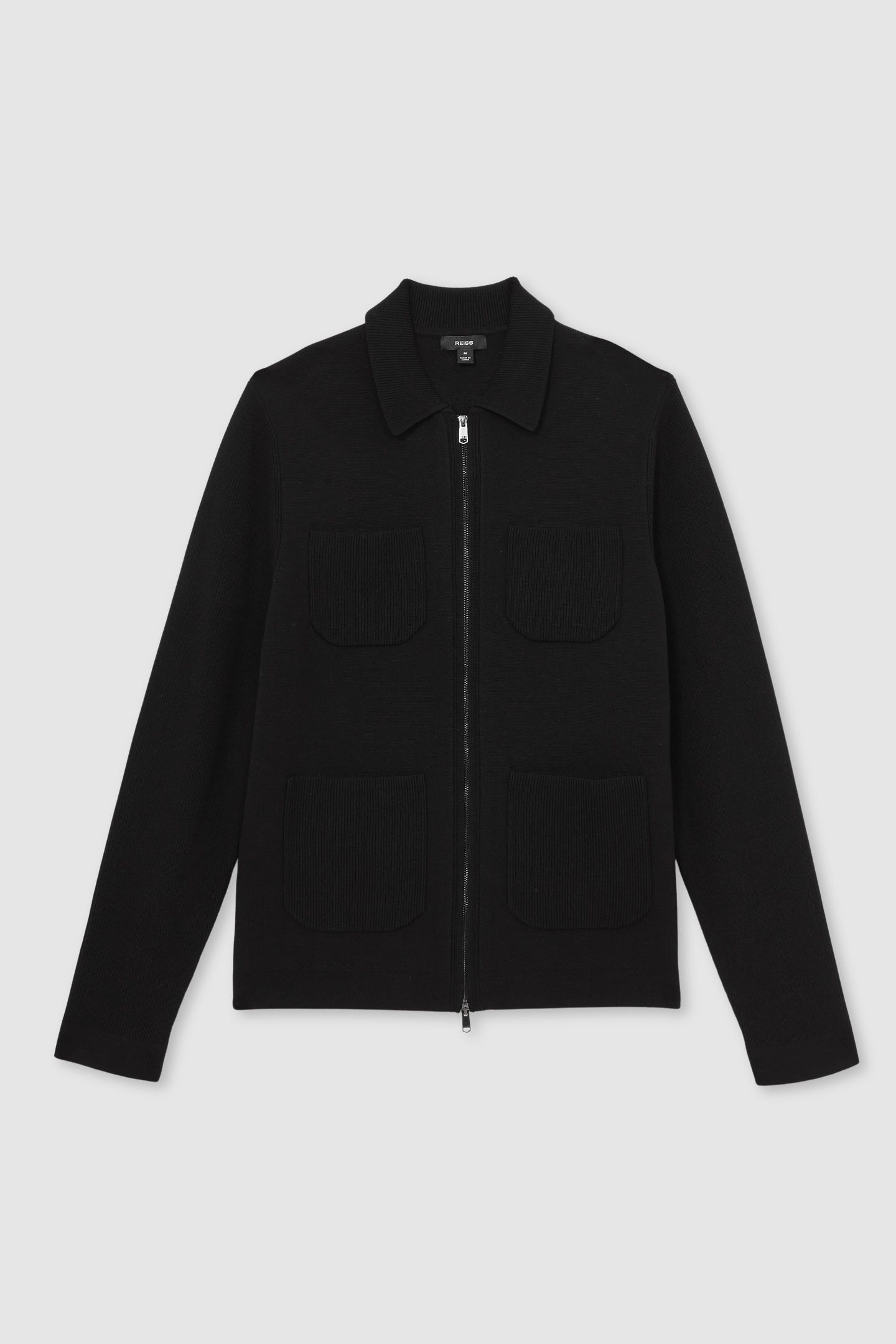 LS ZIP THROUGH RIBBED FOUR POCKET SHIRT BLACK 4