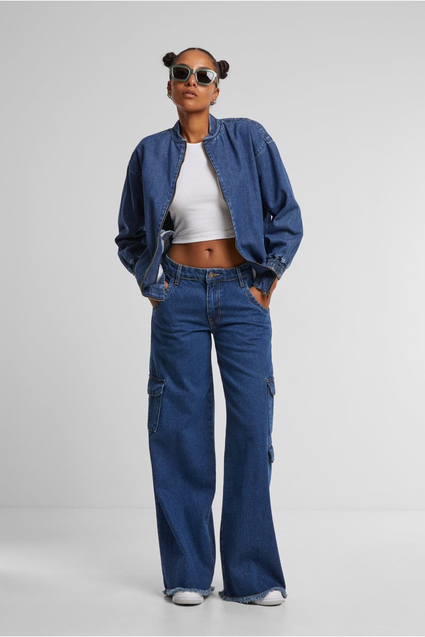 LADIES OVERSIZED SKATER JACKET MID DEEP BLUE WASHED 6