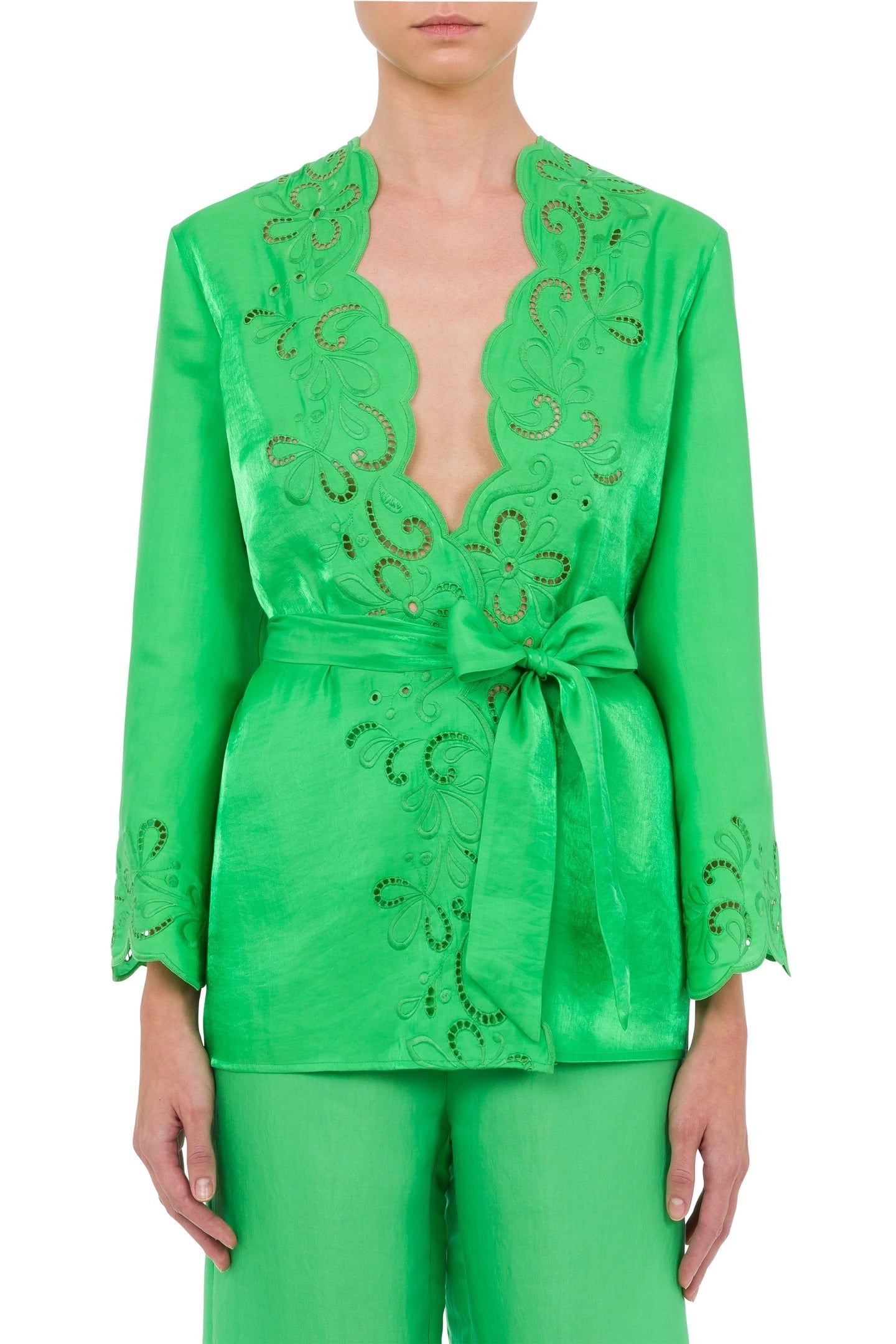 AJOUR SHIRT WITH SASH GREEN 1