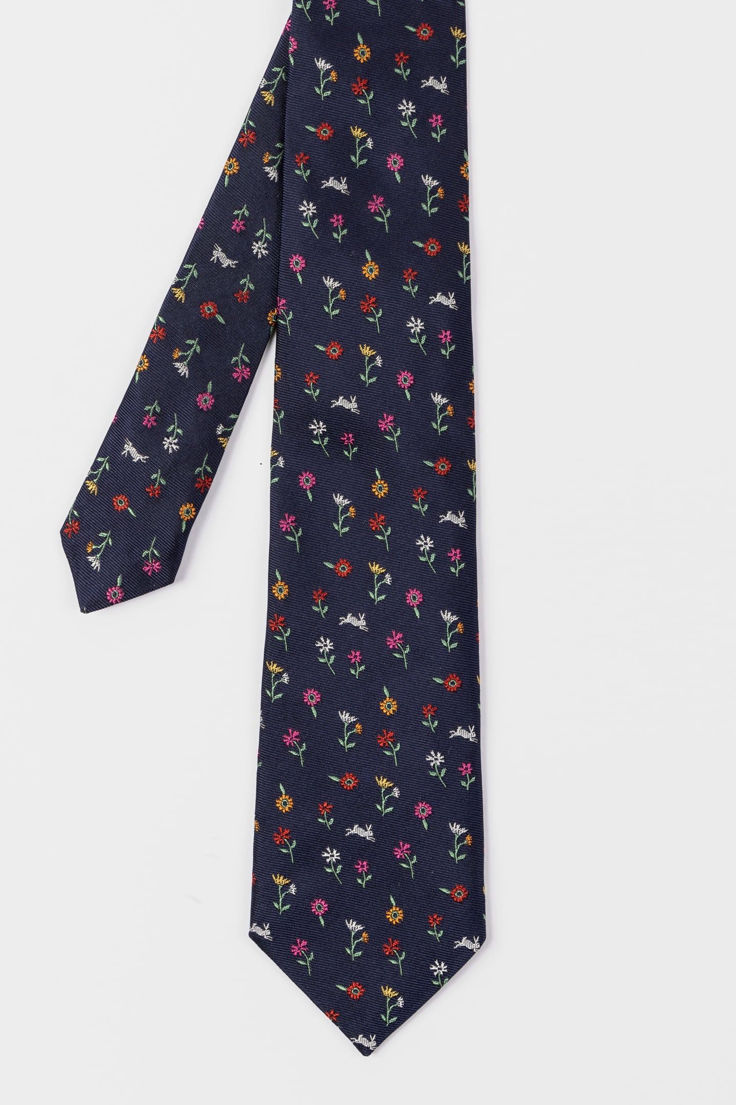 MEN TIE FLORAL RABBIT NAVY 1