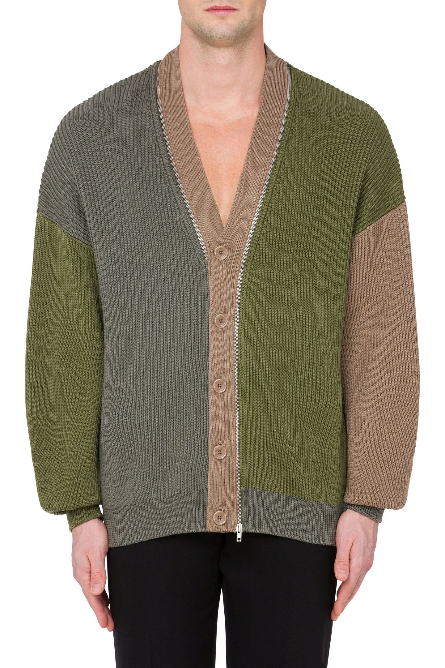 RIBBED WOOL CARDIGAN WITH ZIP GREY 1