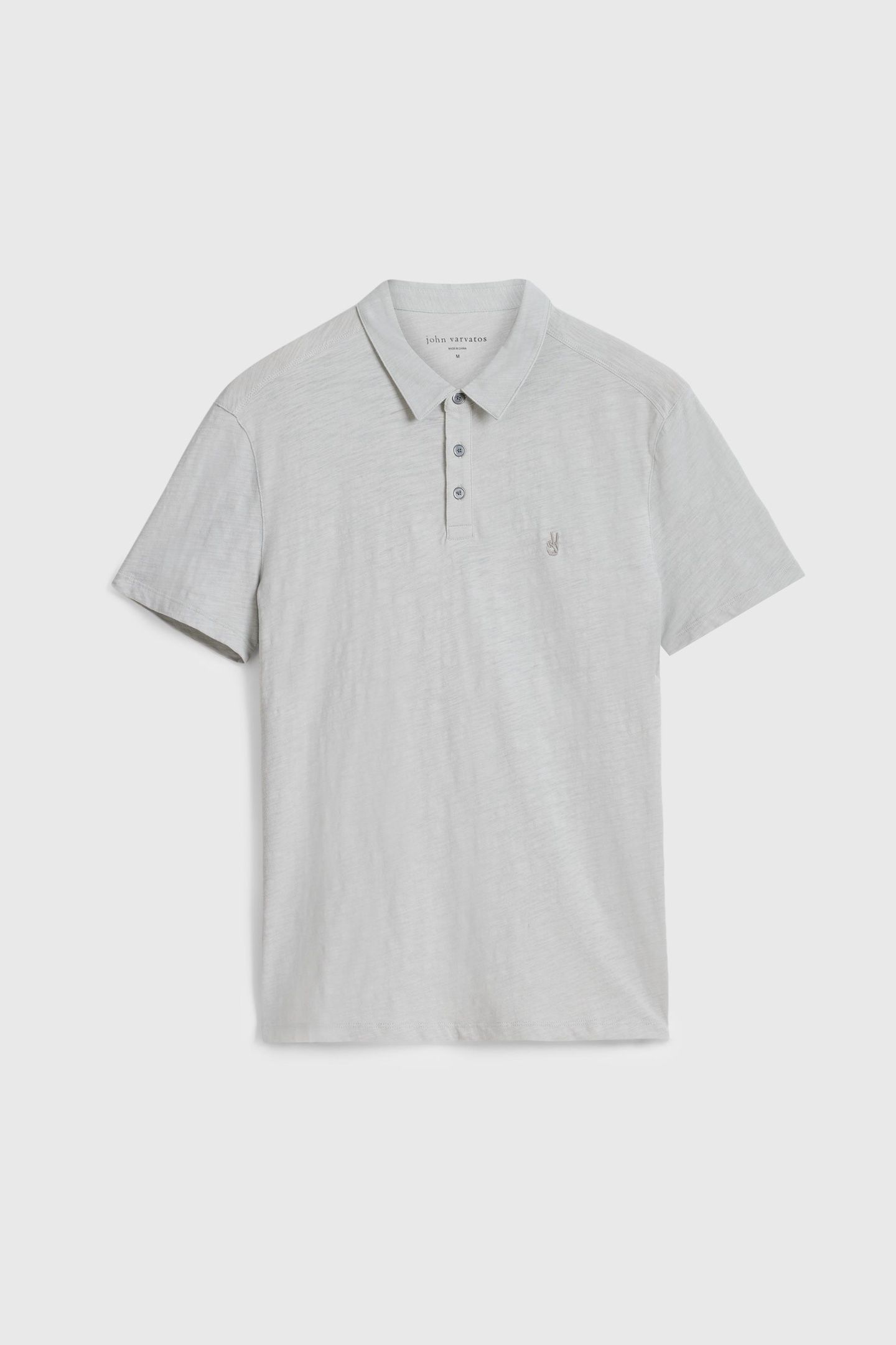 VICTOR SS SLUB CTN POLO W PEACE SIGN EMB LIGHT GREY 1