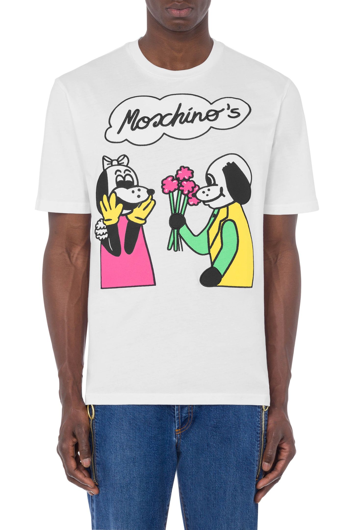 MOSCHINO COMICS CHARACTERS ORGANIC JERSEY T-SHIRT WHITE 1