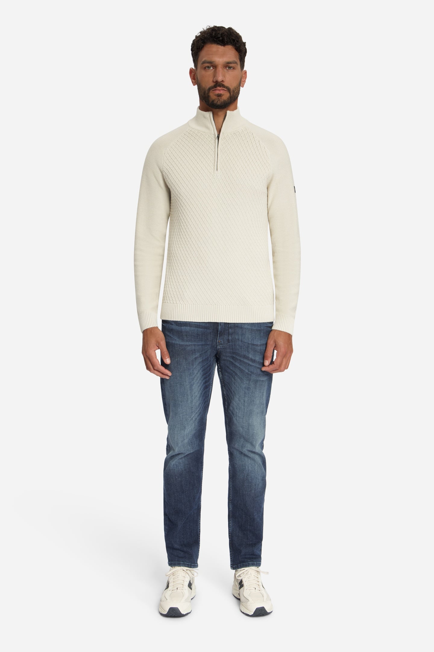 PULLOVER HALF ZIP CABLE KNIT STONE 2
