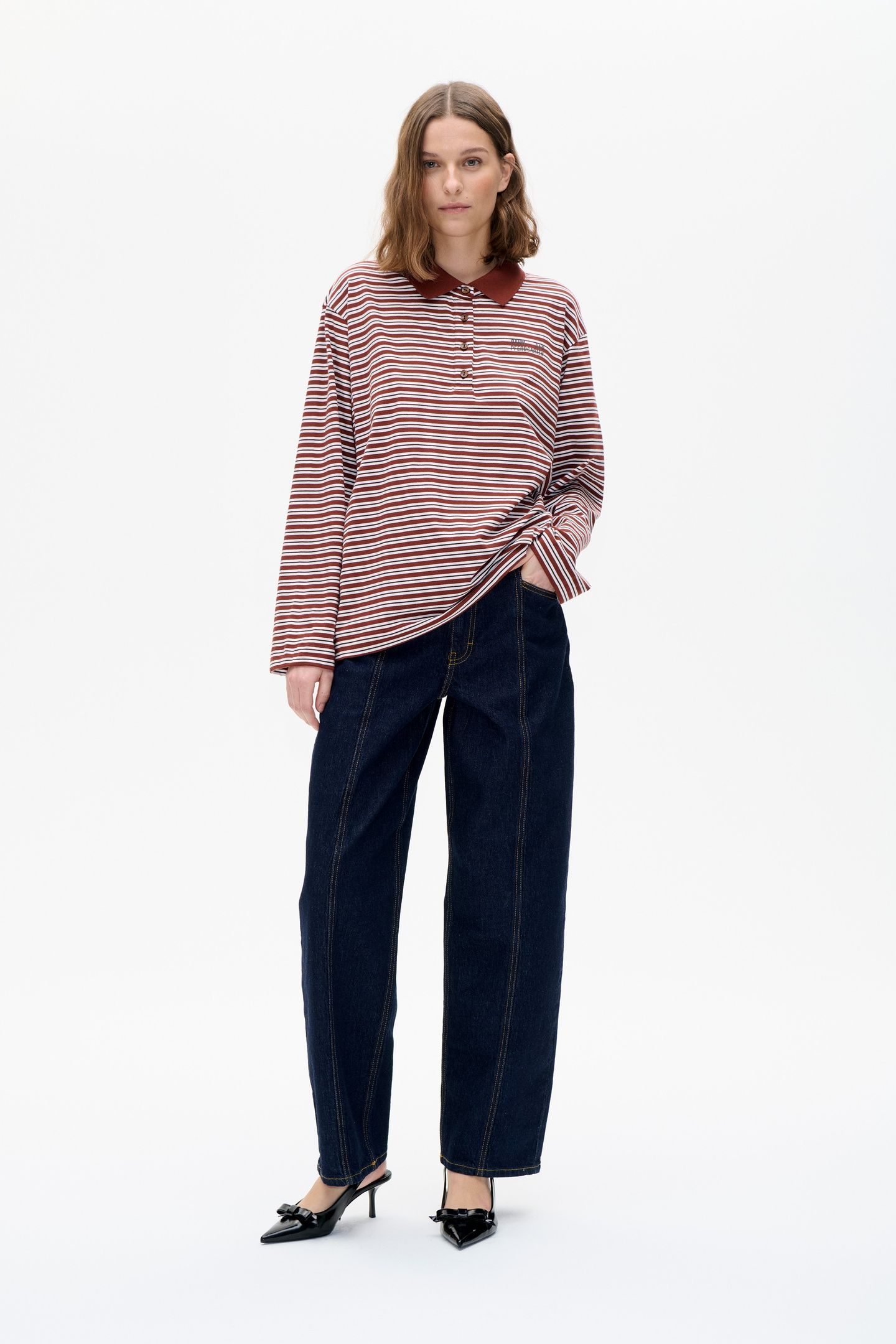 JEANNI T-SHIRT BORDEAUX POLO STRIPE 2