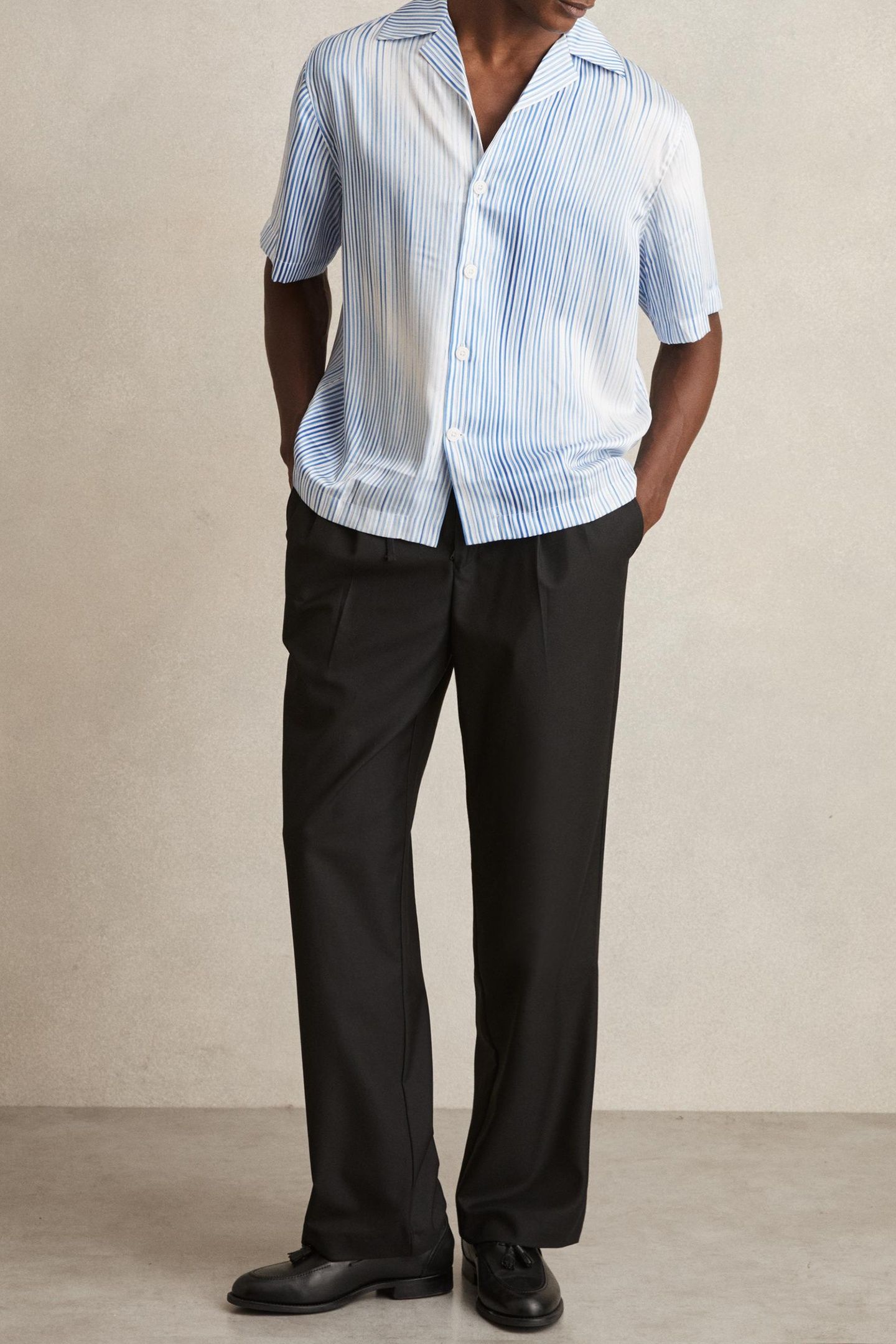 SS STRIPE PRINT CUBAN SHIRT SOFT BLUE/WHITE 1