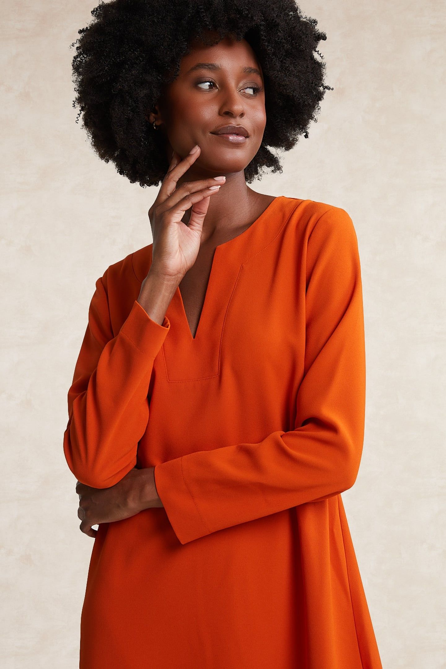 ORANGE V-NECK DRESS LONG SLEEVES ORANGE 4