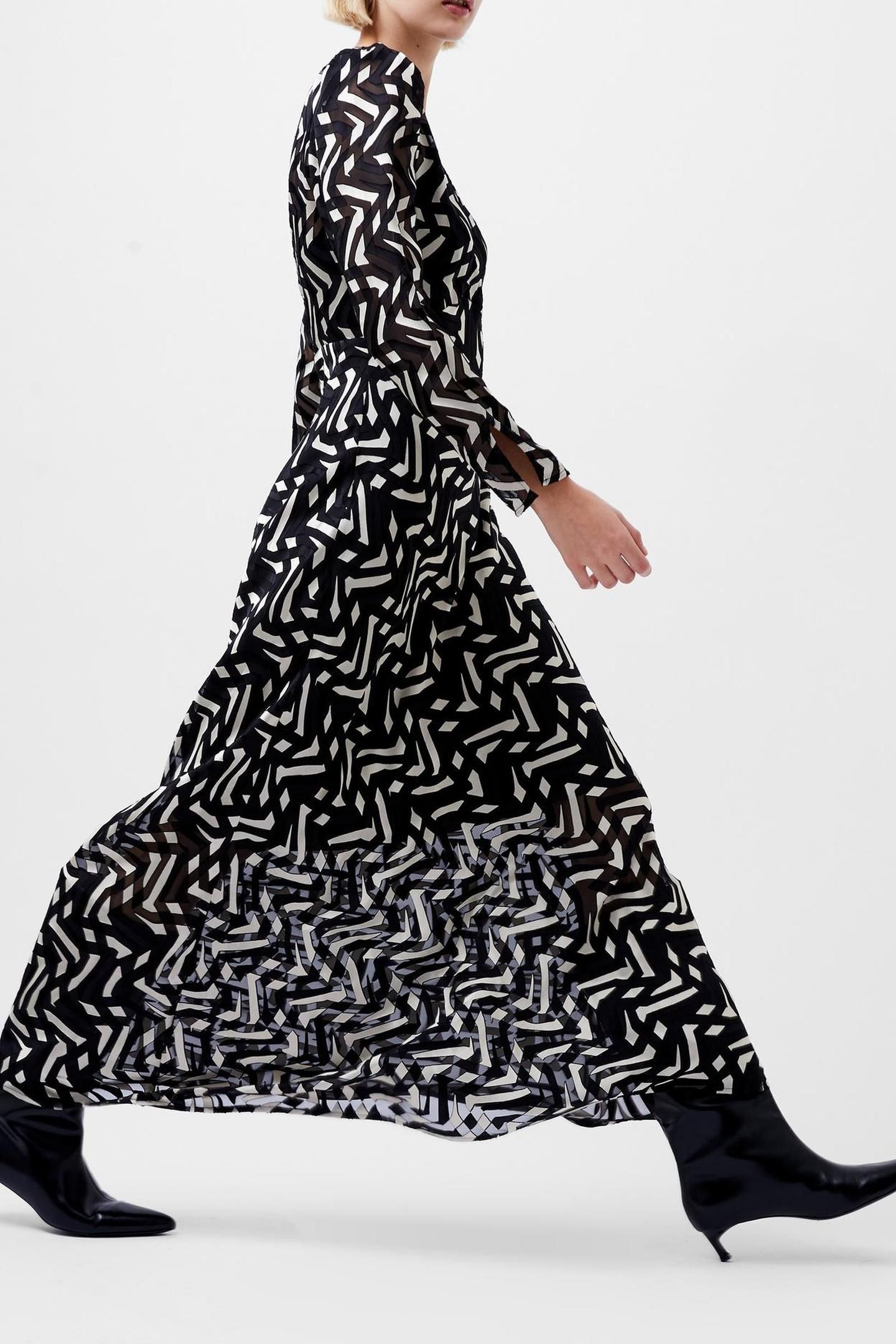 DIANDRA SATIN BURNOUT DRESS BLACK/CLASSIC CREAM SIZE [16] BL 3