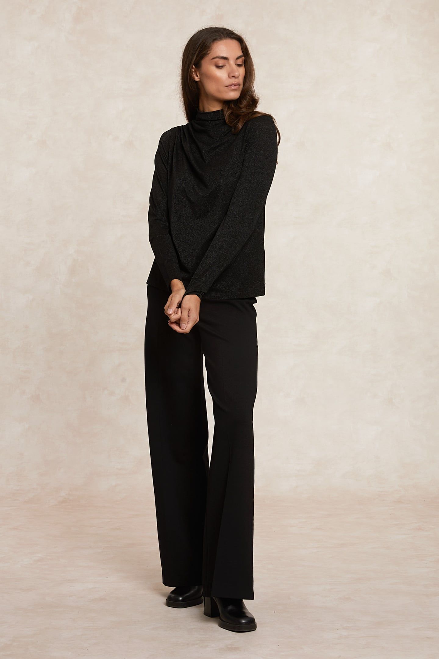FANCY LUREX MOCK NECK T-SHIRT BLACK 1