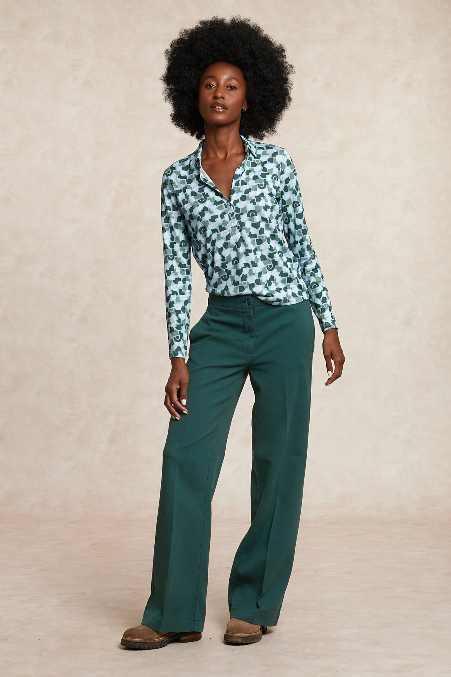 JERSEY FANTASY V-NECK BLOUSE BLUE 1