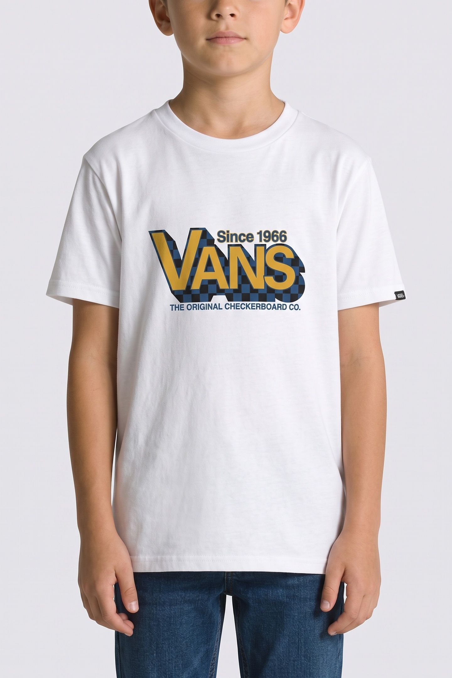 BOYS CHECKER DROP SS WHITE 1