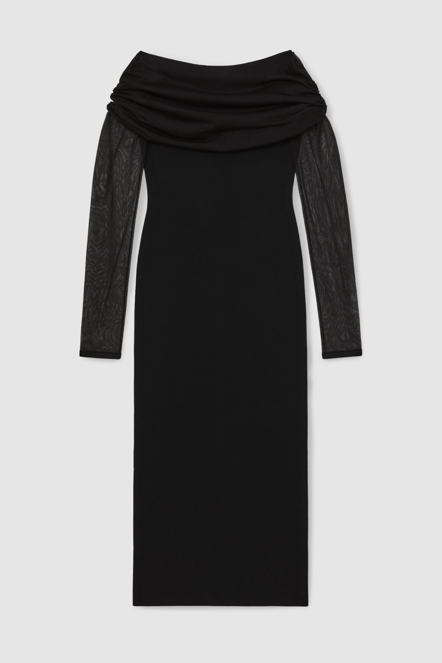 SHEER SLEEVED KNITTED MIDI DRESS BLACK 3