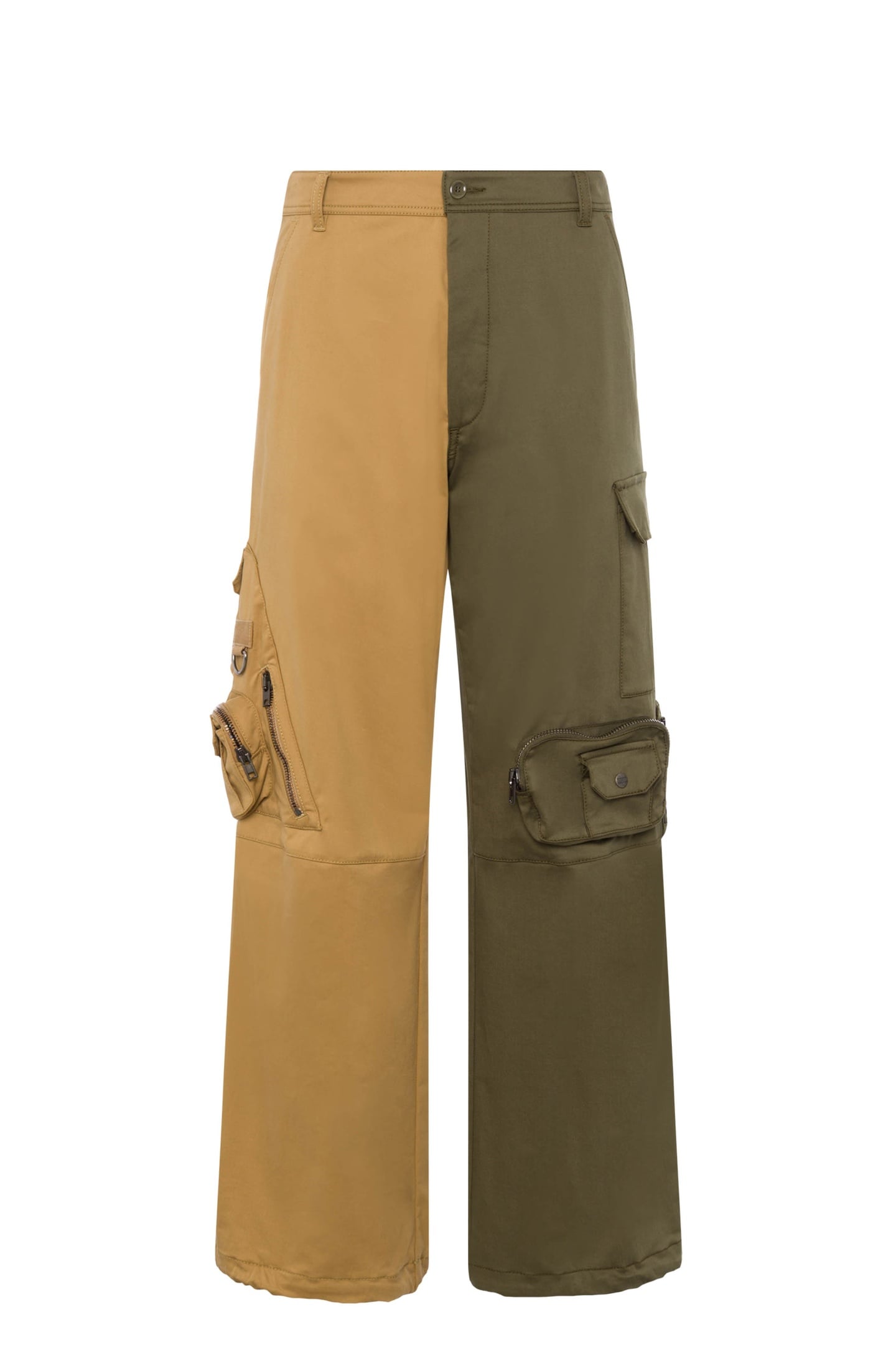 TWO-TONE CARGO TROUSERS IN MATT SATIN BEIGE 3