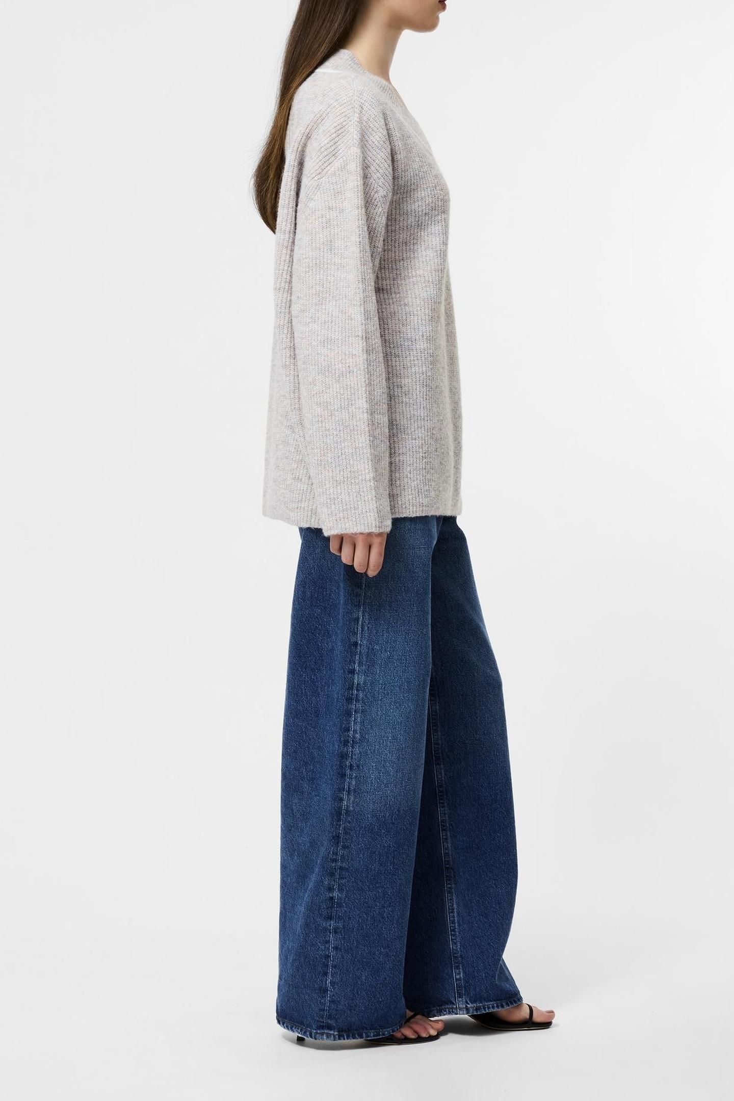 KEZIA VERTICAL V NK JUMPER STONE GREY/W.WHITE 4
